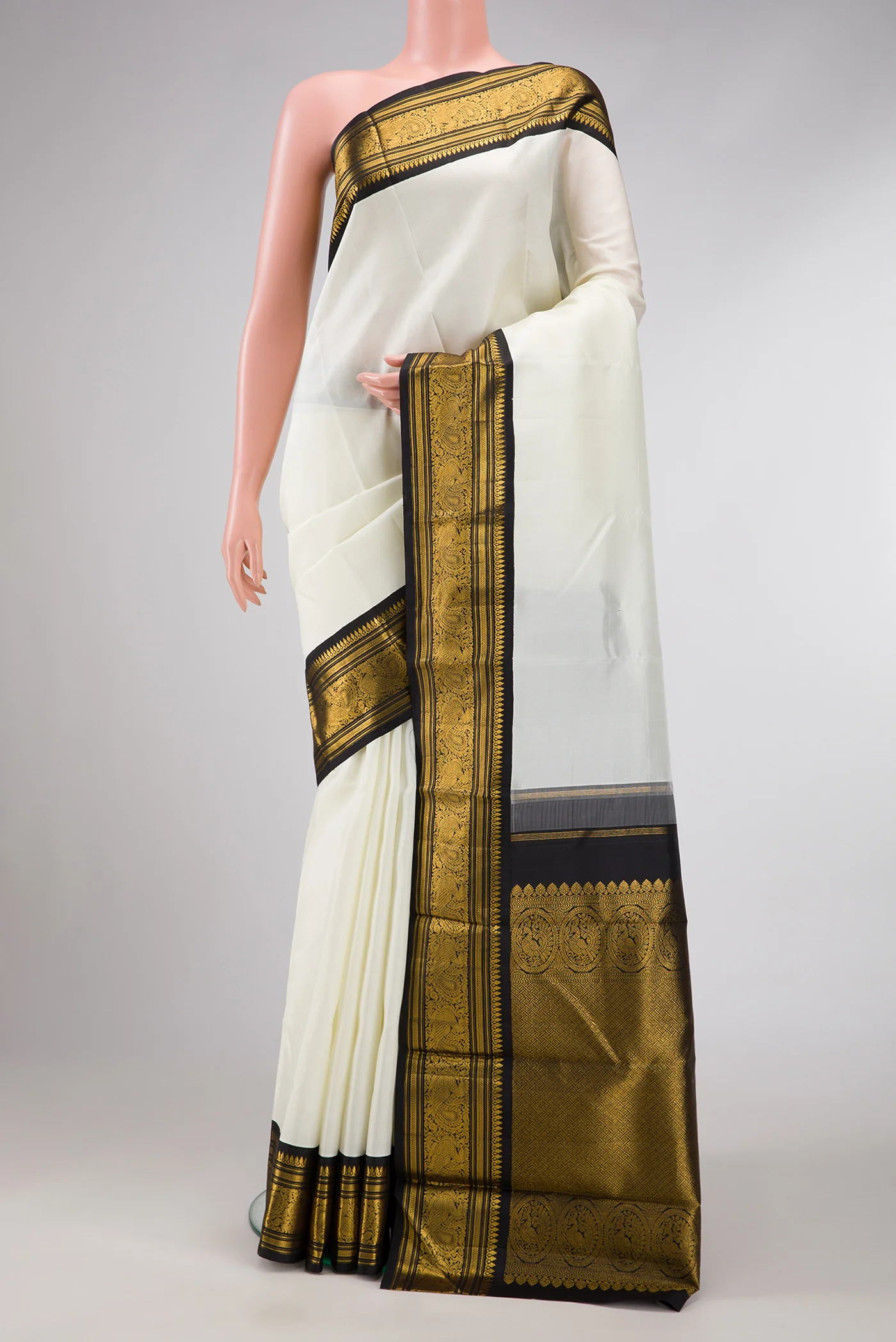 Pure Silk Pure Zari White Kanjivaram Saree