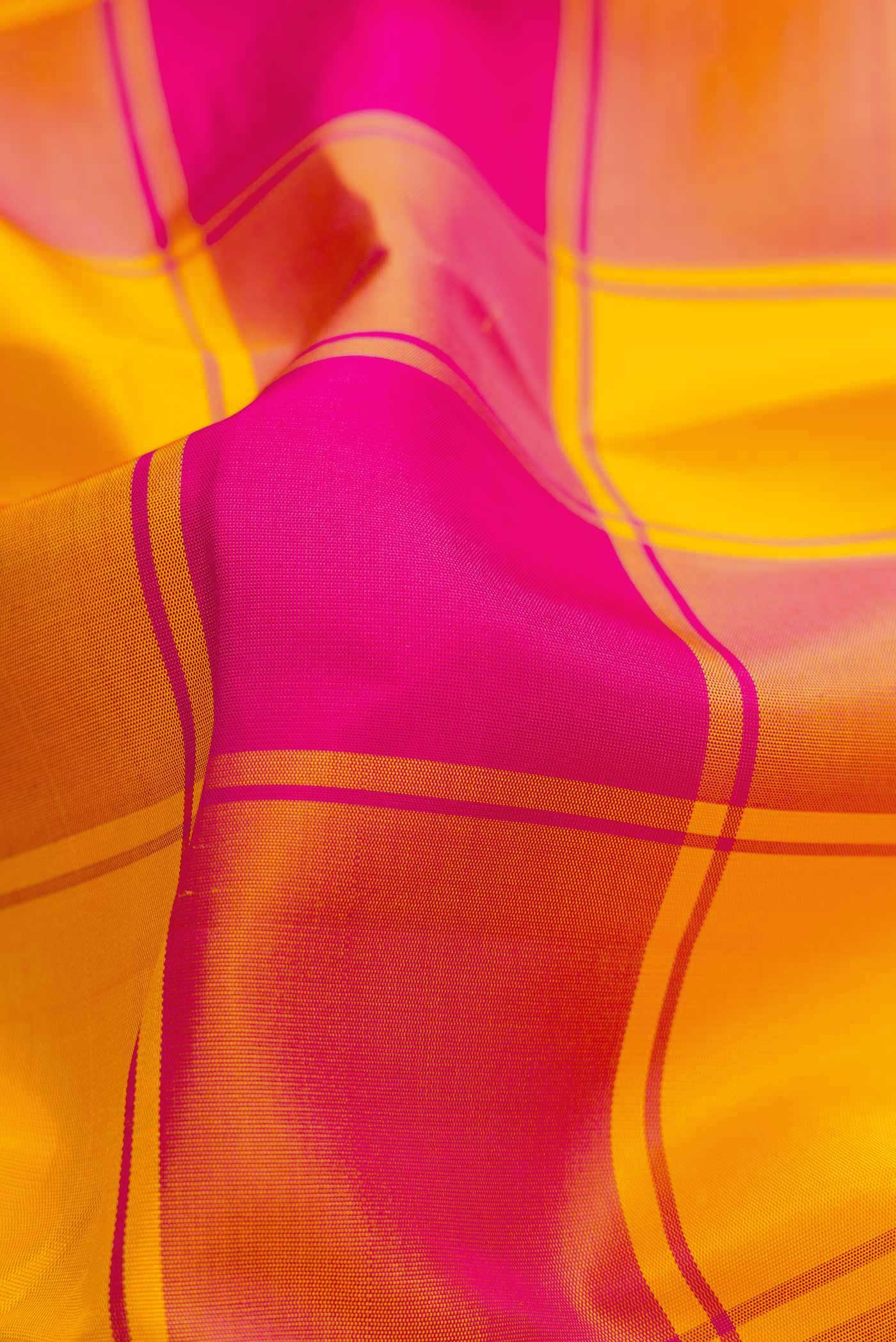 Pure Silk Pure Zari Yellow and Pink Color Kanjivaram Saree - Image 2