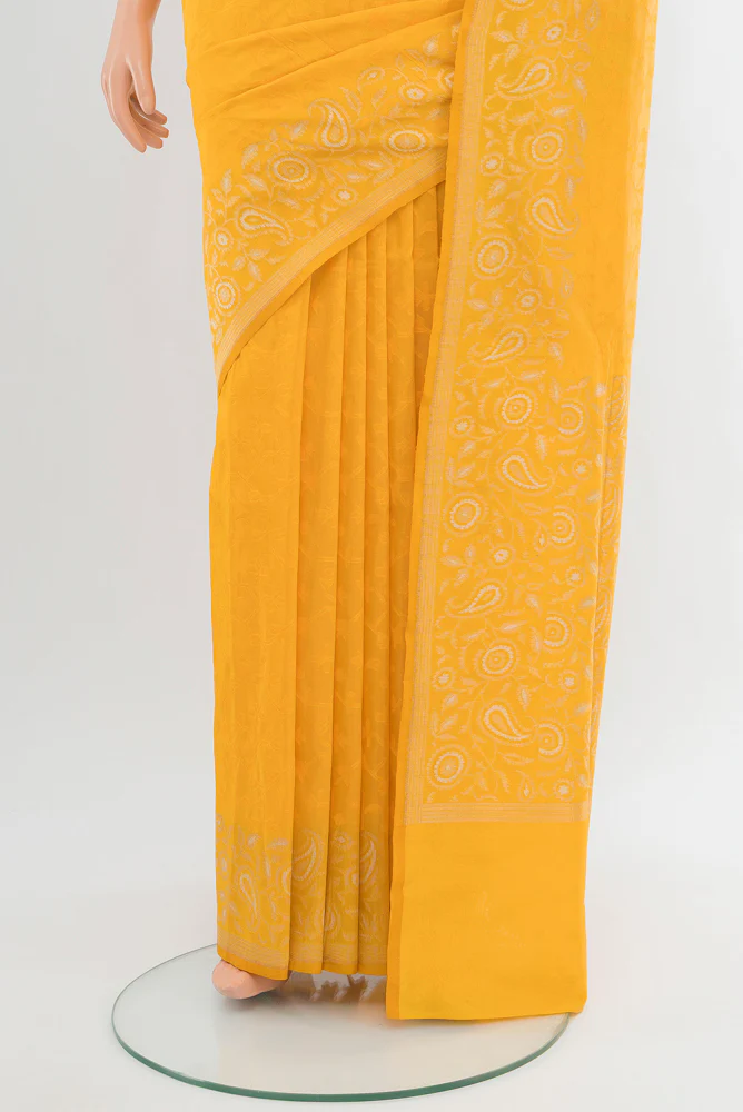 Yellow Banarasi Silk Saree - Image 3