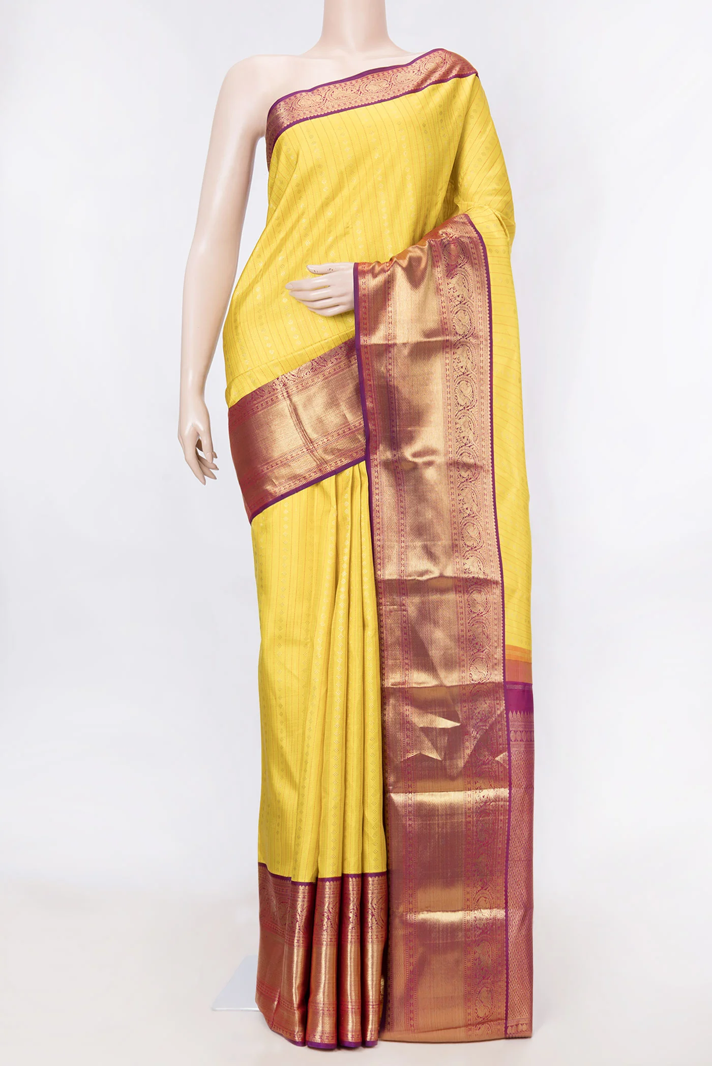 Pure Silk Pure Zari Yellow Dual Tone Kanchipuram Saree