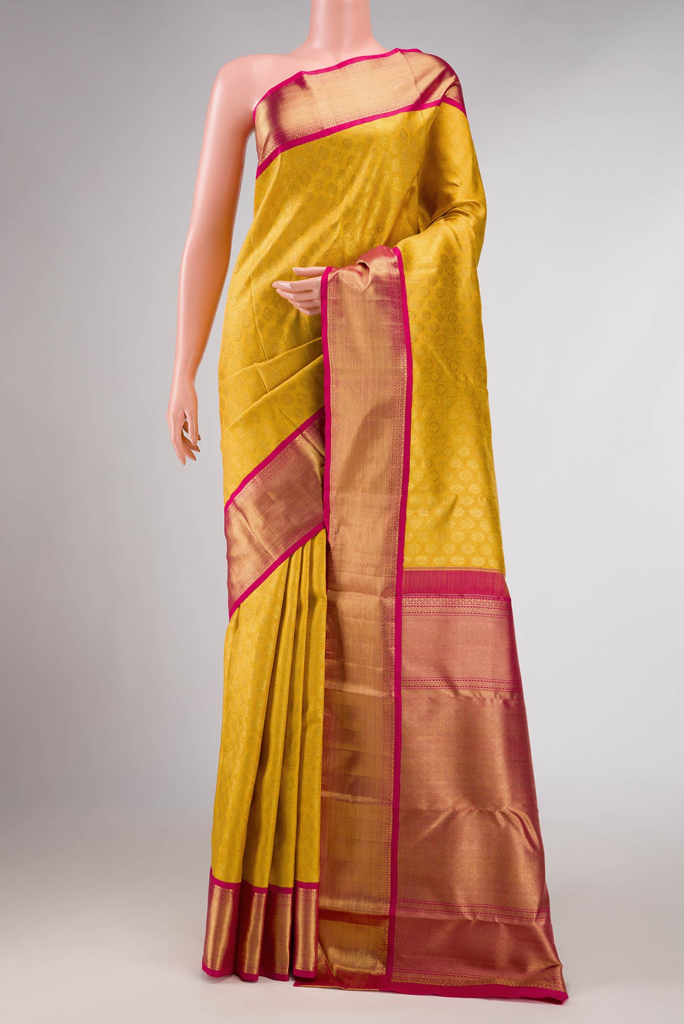 Pure Silk Pure Zari Yellow Dual Tone Kanjivaram Saree