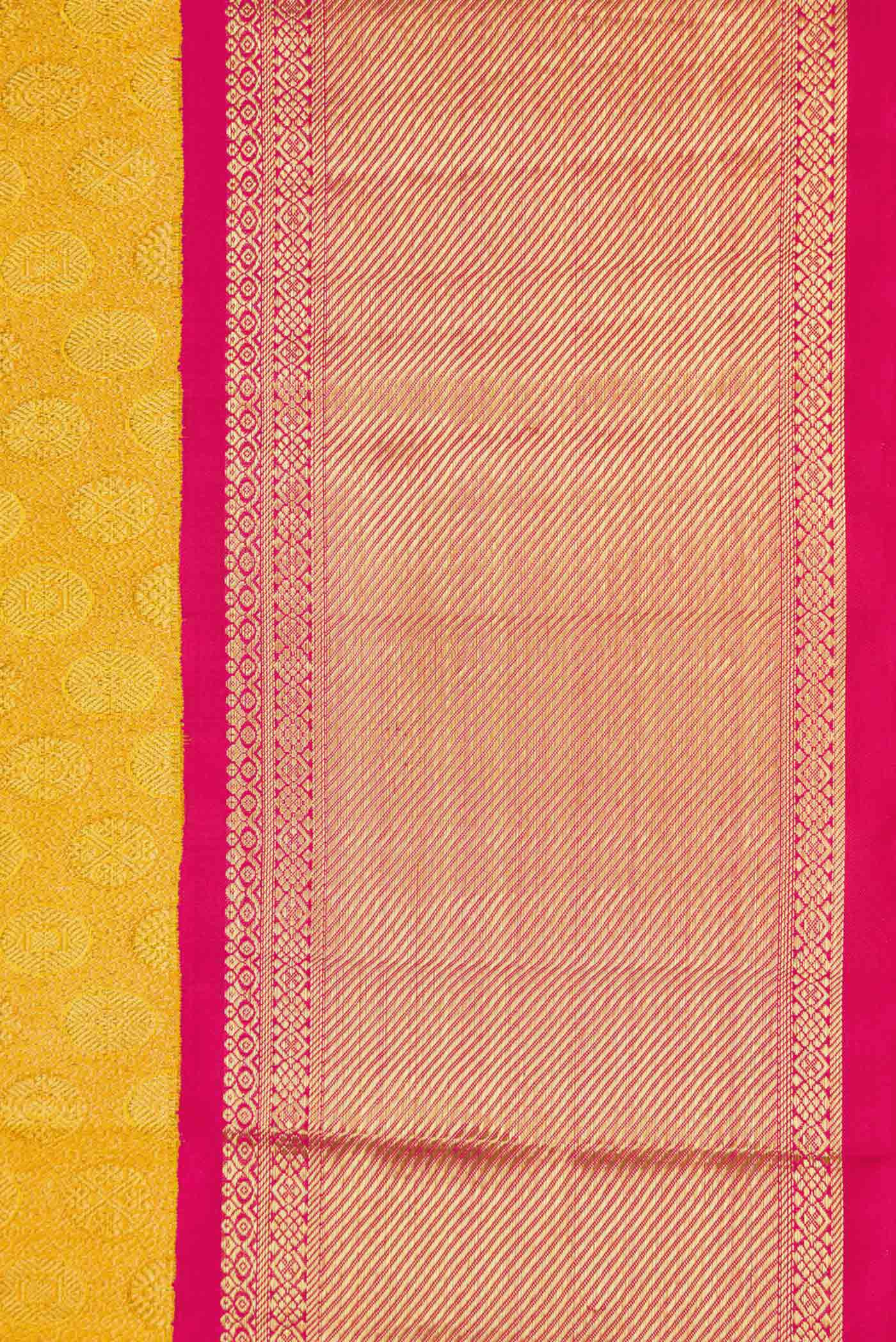 Pure Silk Pure Zari Yellow Dual Tone Kanjivaram Saree - Image 3