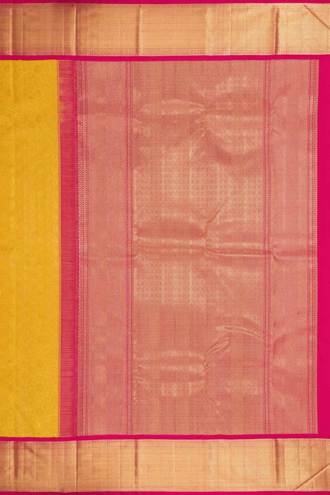 Pure Silk Pure Zari Yellow Dual Tone Kanjivaram Saree - Image 7