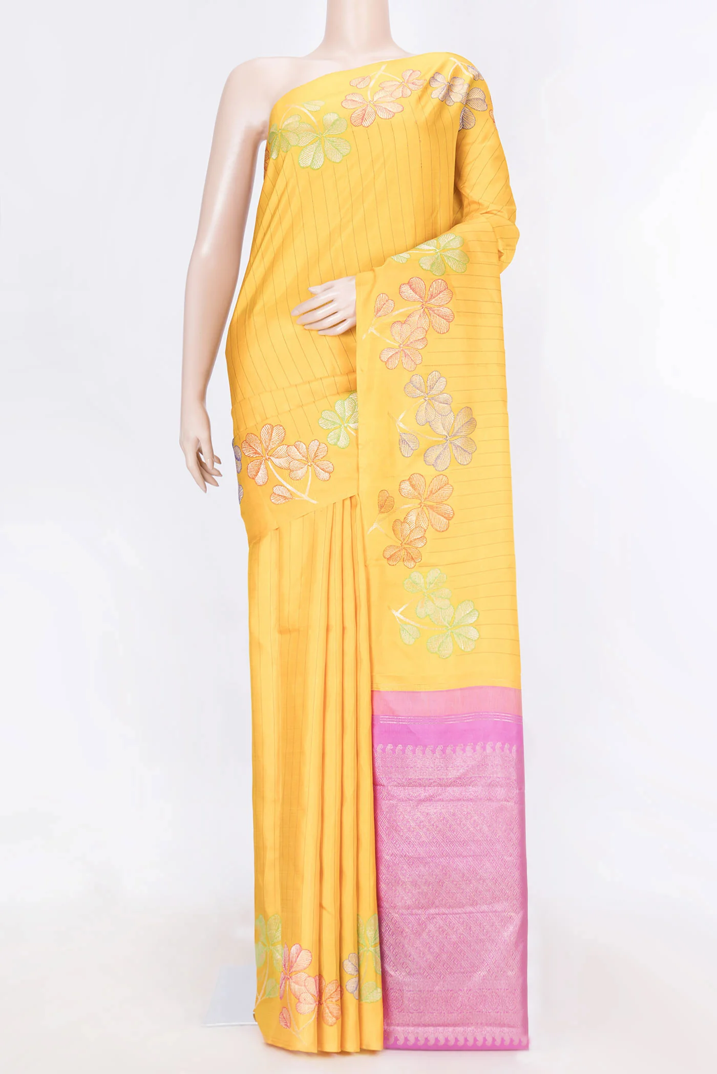 Pure Silk Pure Zari Yellow Dual Tone Kanchipuram Saree