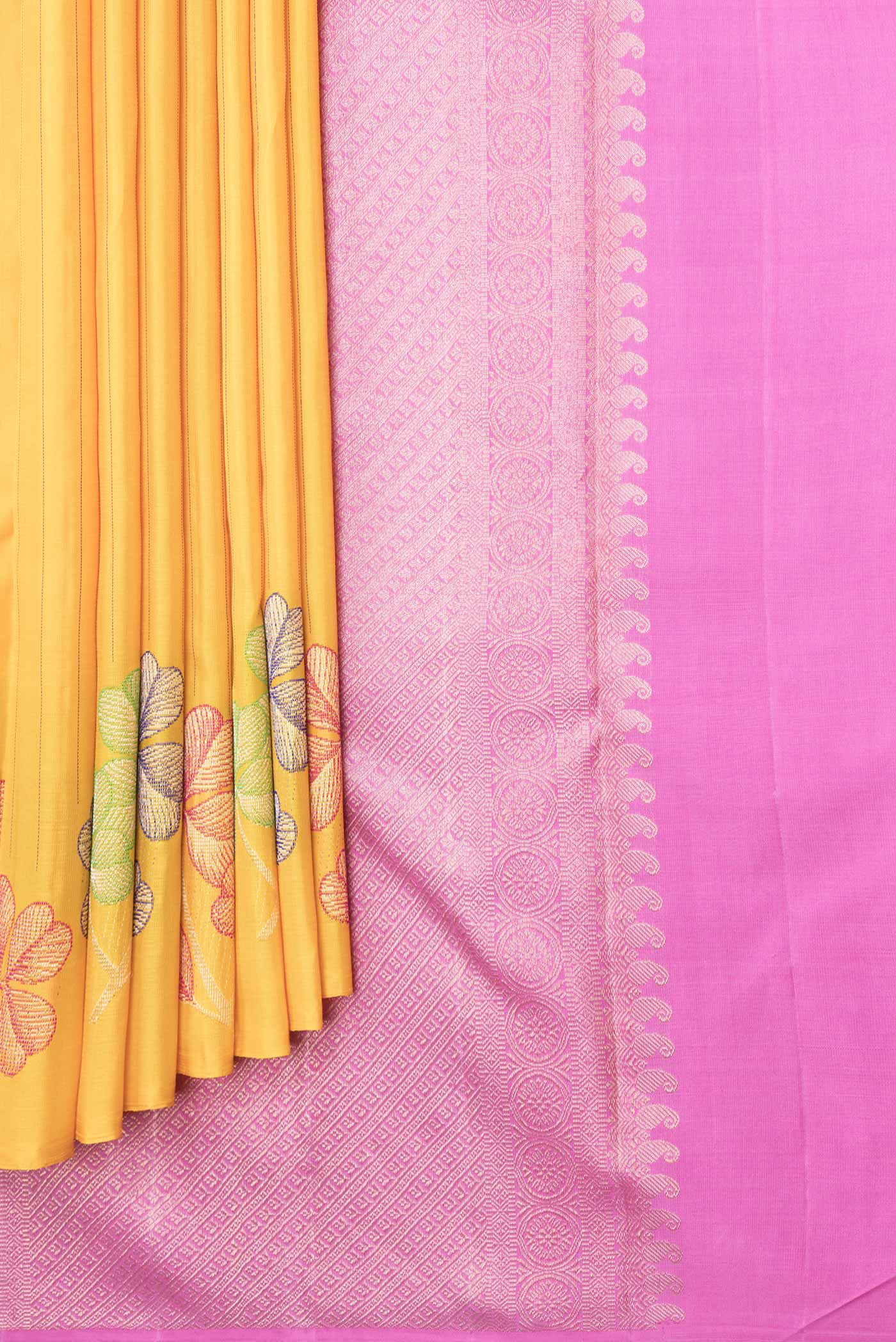 Pure Silk Pure Zari Yellow Dual Tone Kanchipuram Saree - Image 4