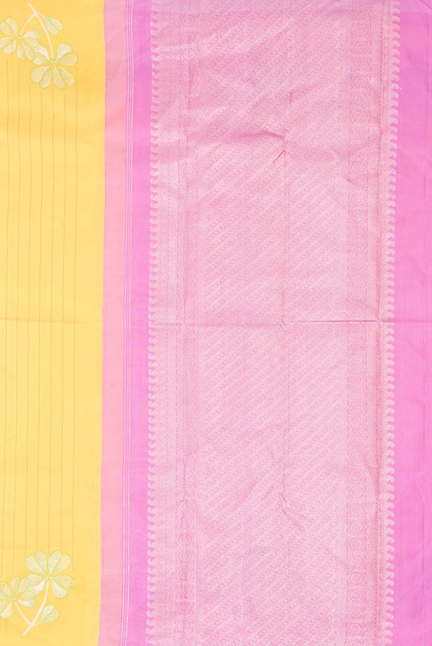 Pure Silk Pure Zari Yellow Dual Tone Kanchipuram Saree - Image 7