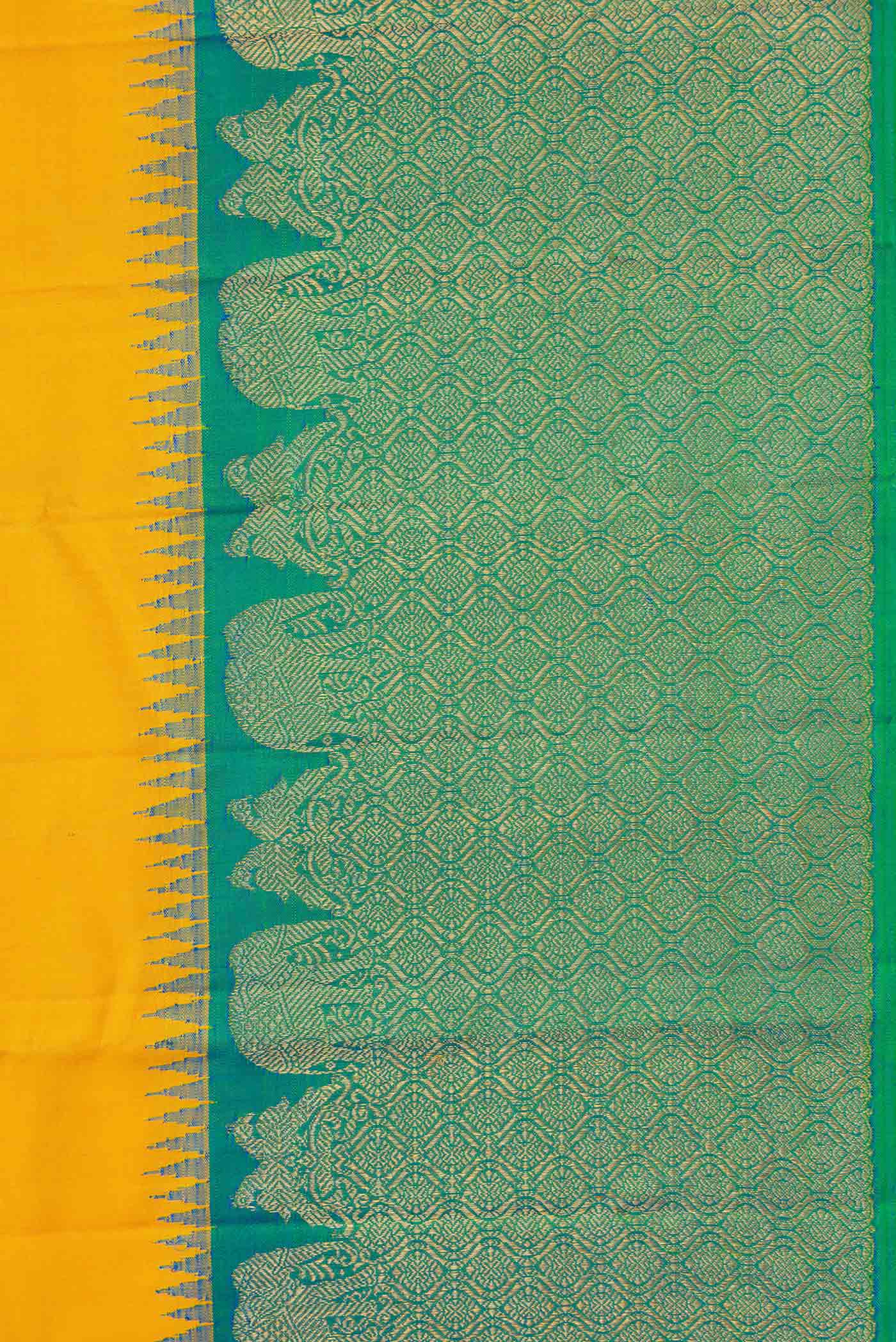 Pure Silk Pure Zari Yellow Dual Tone Kanjivaram Saree - Image 3