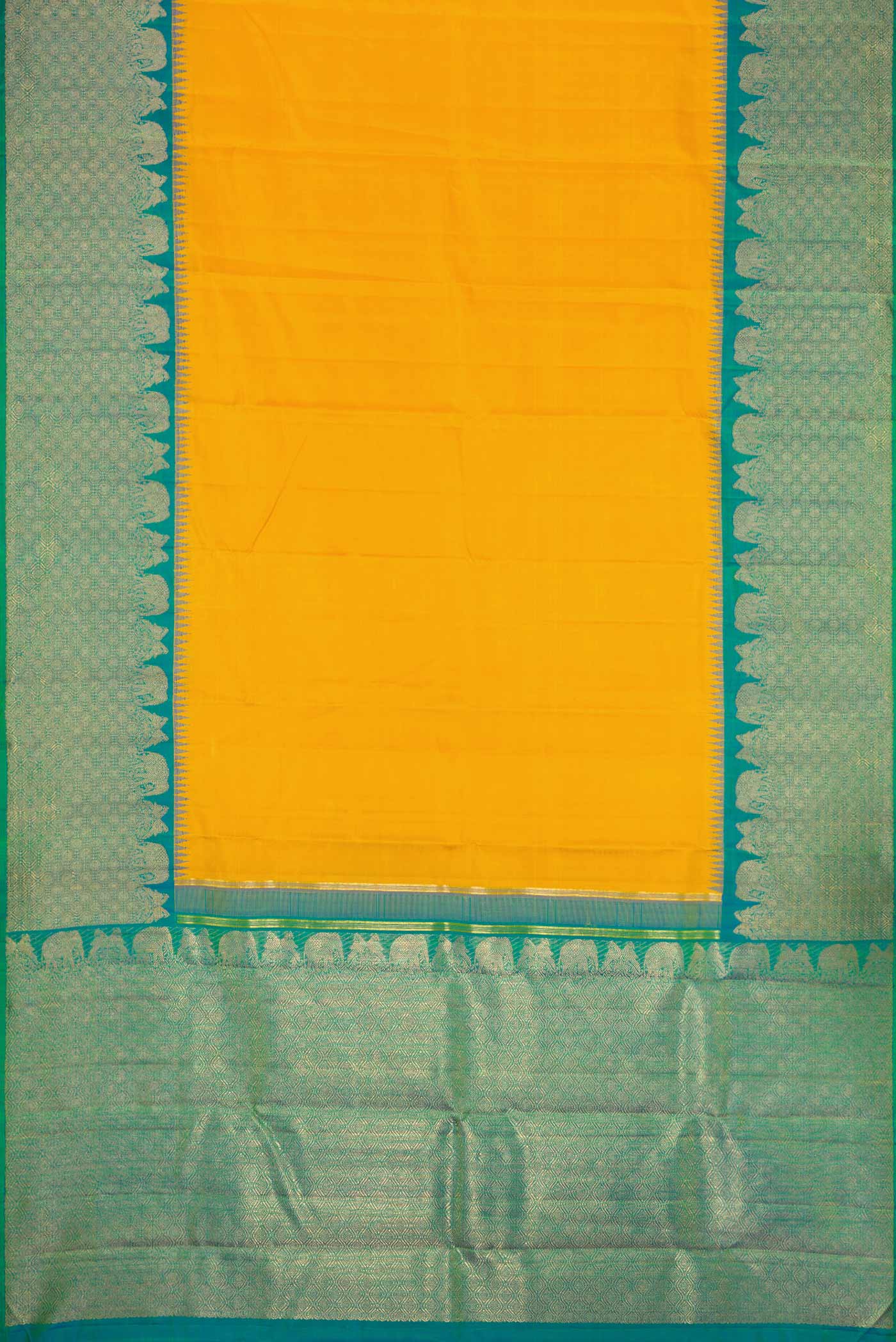 Pure Silk Pure Zari Yellow Dual Tone Kanjivaram Saree - Image 6