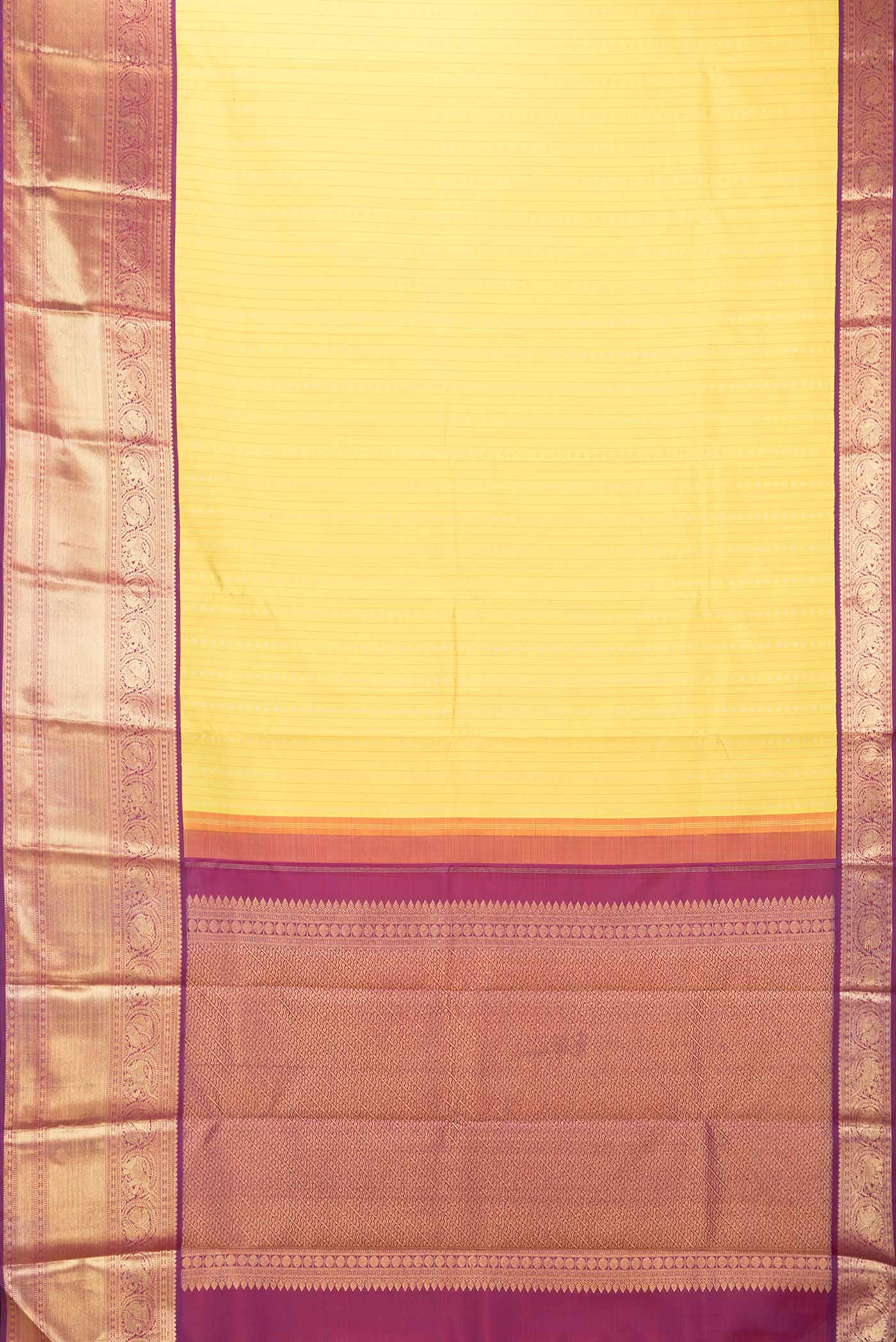 Pure Silk Pure Zari Yellow Dual Tone Kanchipuram Saree - Image 6