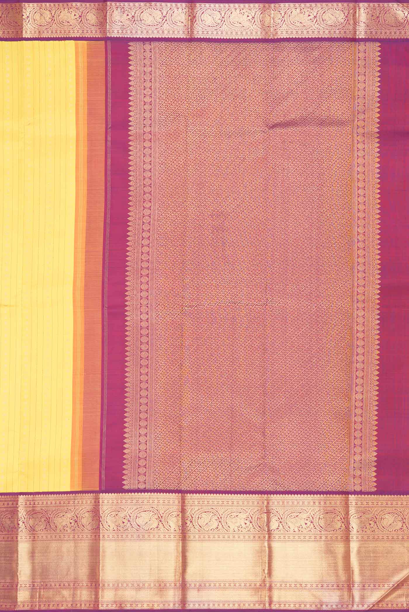 Pure Silk Pure Zari Yellow Dual Tone Kanchipuram Saree - Image 7