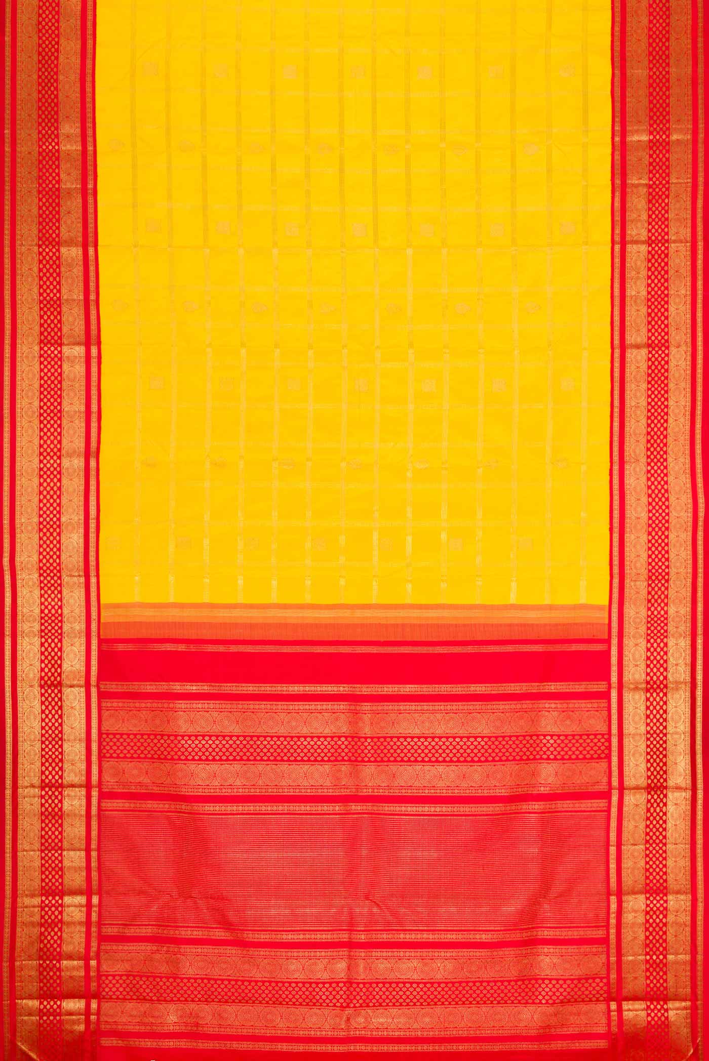 Pure Silk Pure Zari Yellow Dual Tone Kanjivaram Saree - Image 6