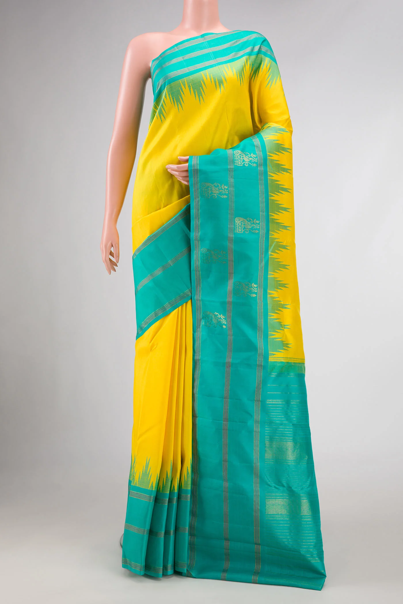 Pure Silk Pure Zari Yellow Dual Tone Kanjivaram Saree