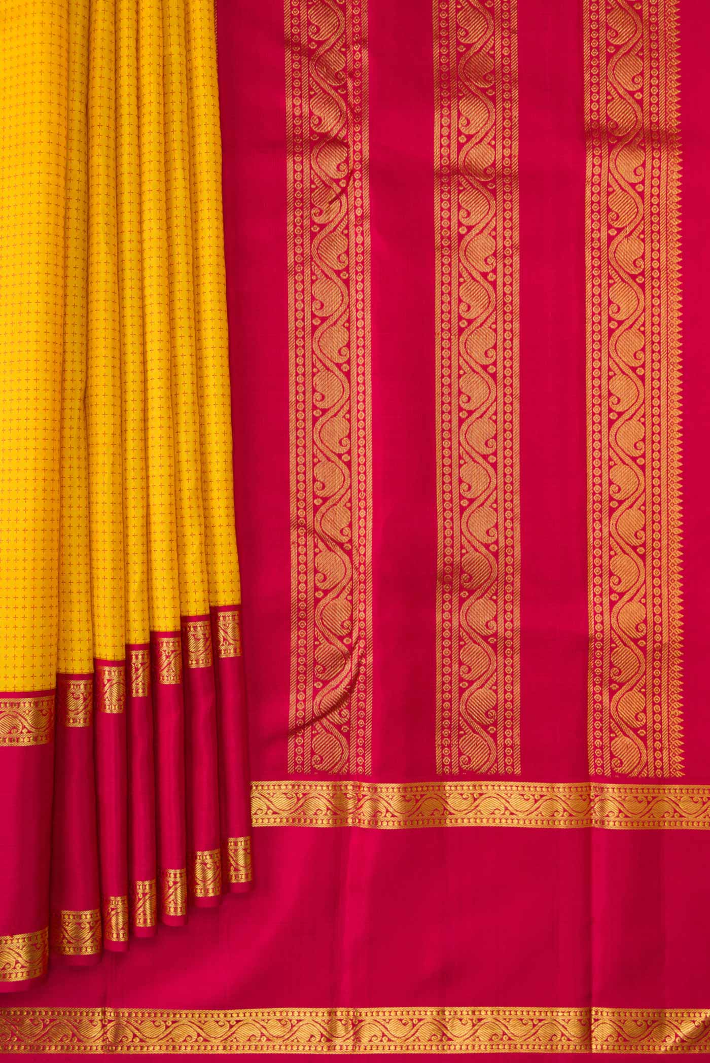 Pure Silk Pure Zari Yellow Kanjivaram Saree - Image 4