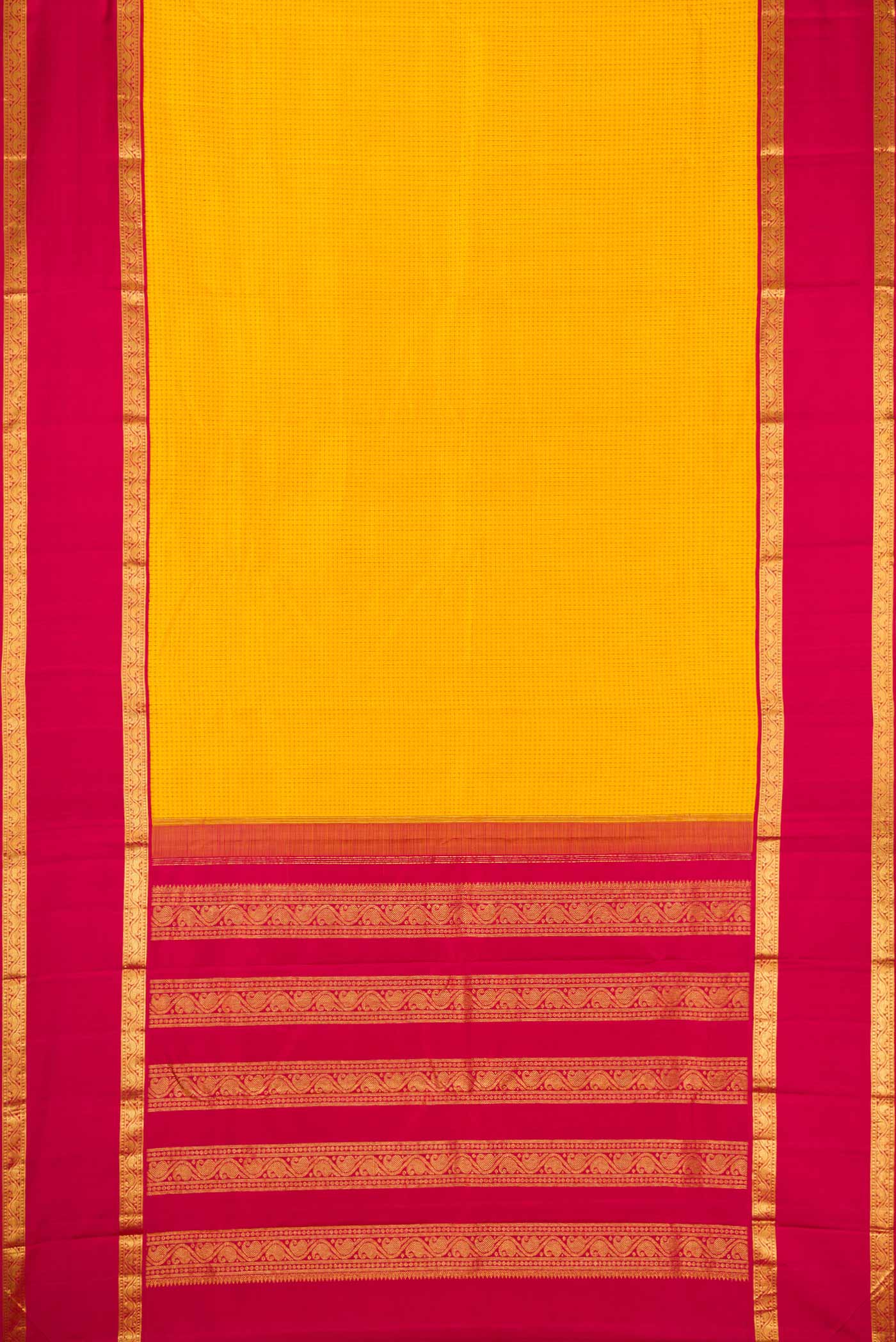 Pure Silk Pure Zari Yellow Kanjivaram Saree - Image 6