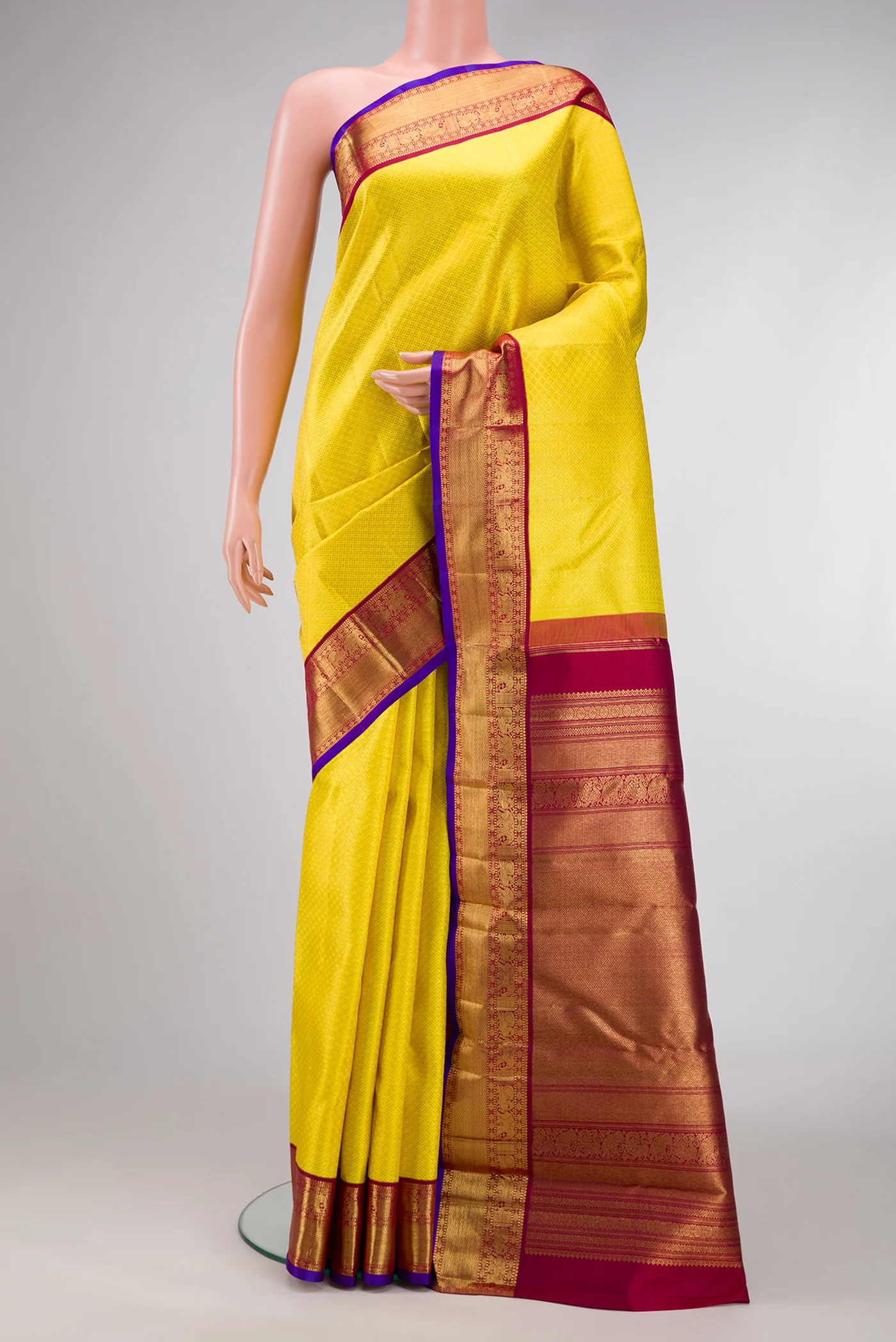 Pure Silk Pure Zari Yellow Kanjivaram Saree