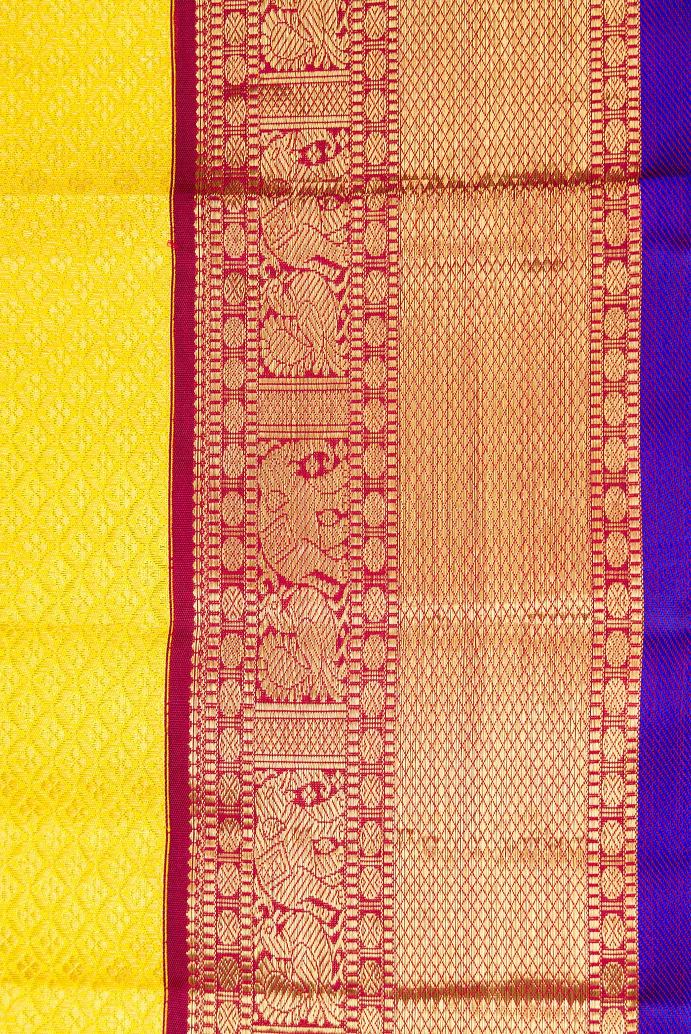 Pure Silk Pure Zari Yellow Kanjivaram Saree - Image 3