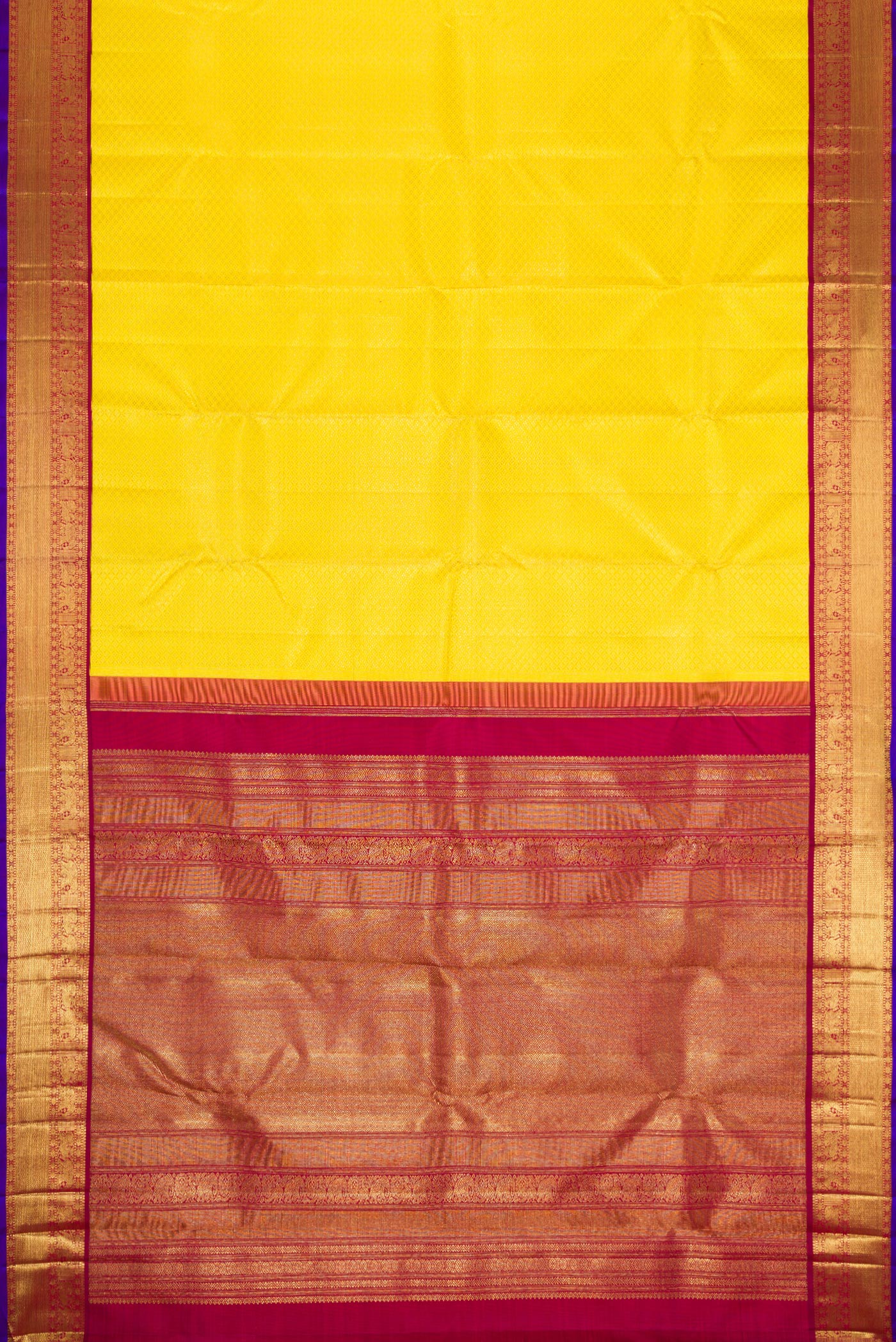 Pure Silk Pure Zari Yellow Kanjivaram Saree - Image 6