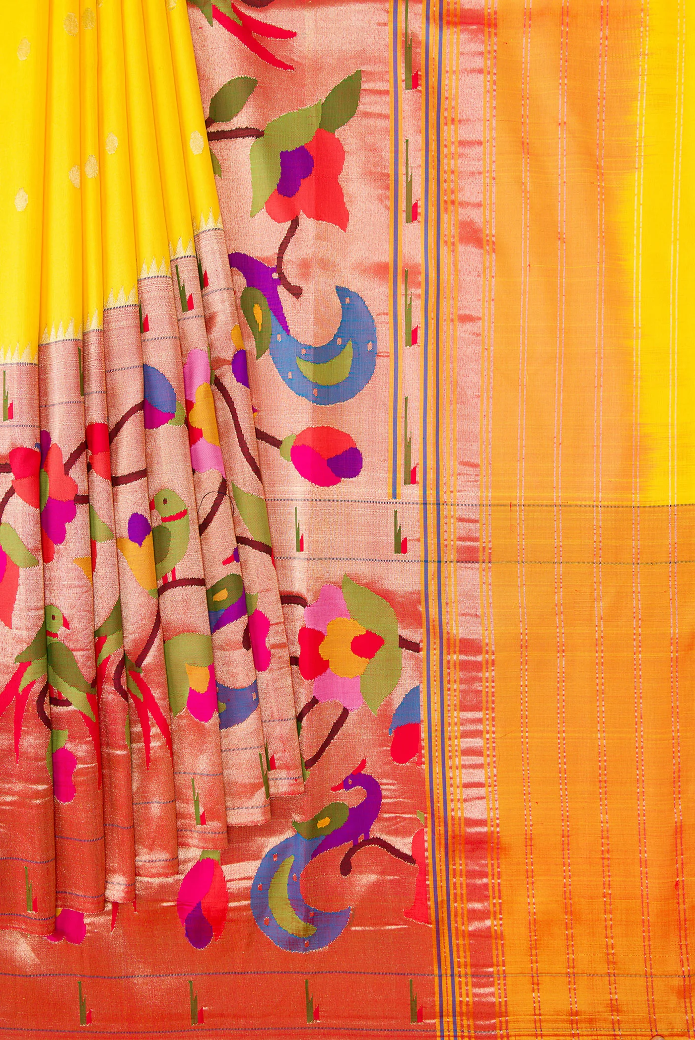 Pure Silk Pure Zari Yellow Paithani Saree - Image 4