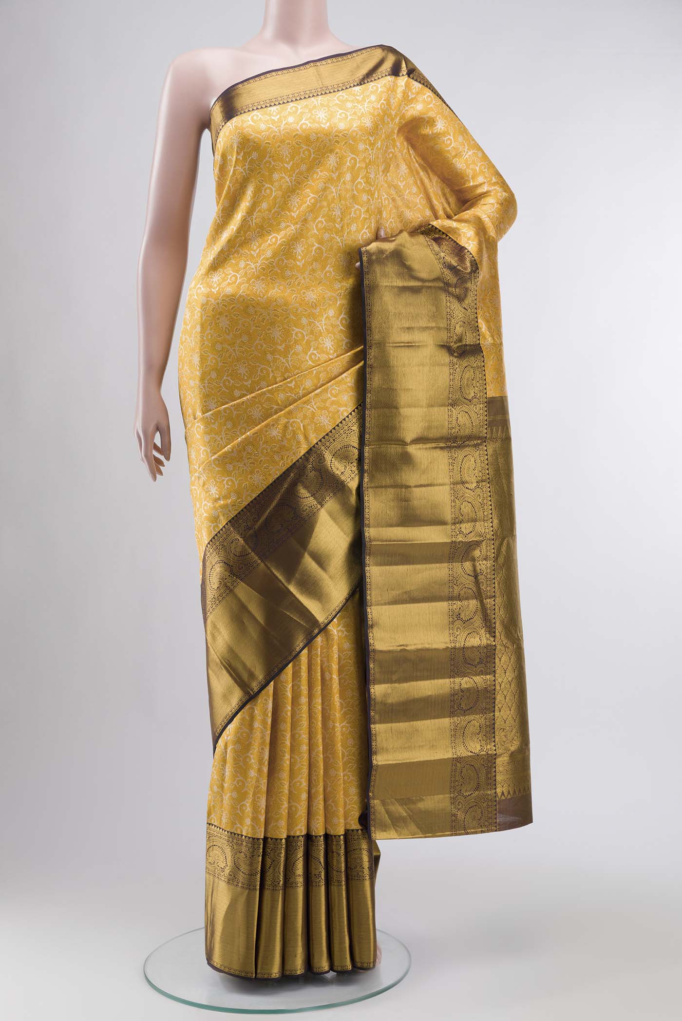 Pure Silk Pure Zari Yellow Kanchipuram Saree
