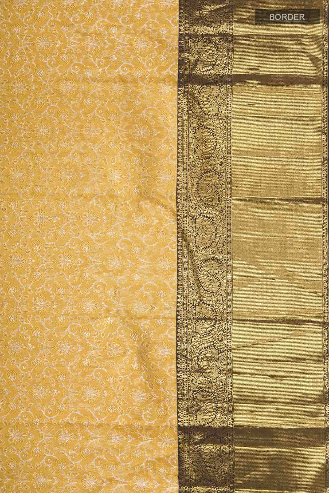 Pure Silk Pure Zari Yellow Kanchipuram Saree - Image 3