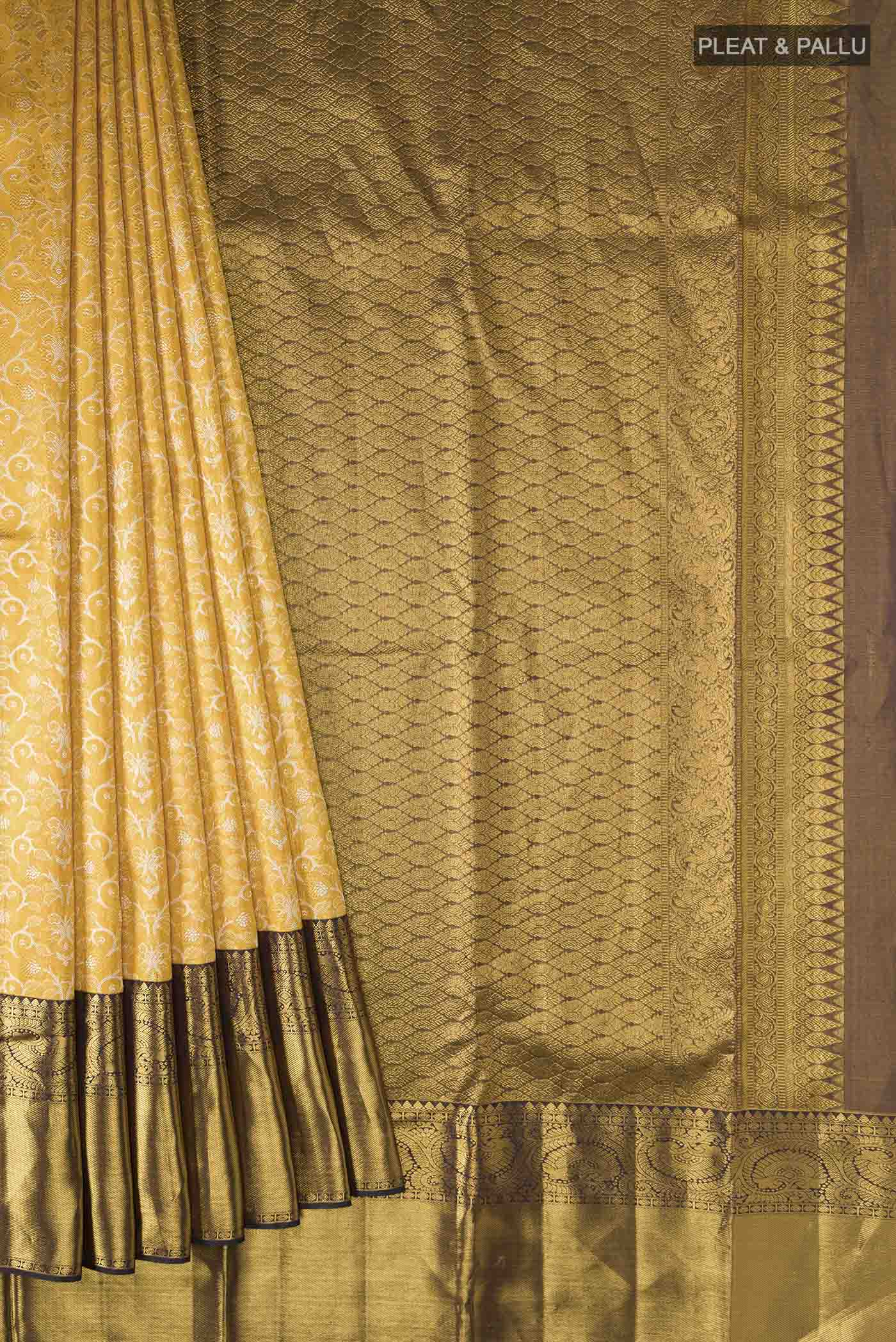 Pure Silk Pure Zari Yellow Kanchipuram Saree - Image 4