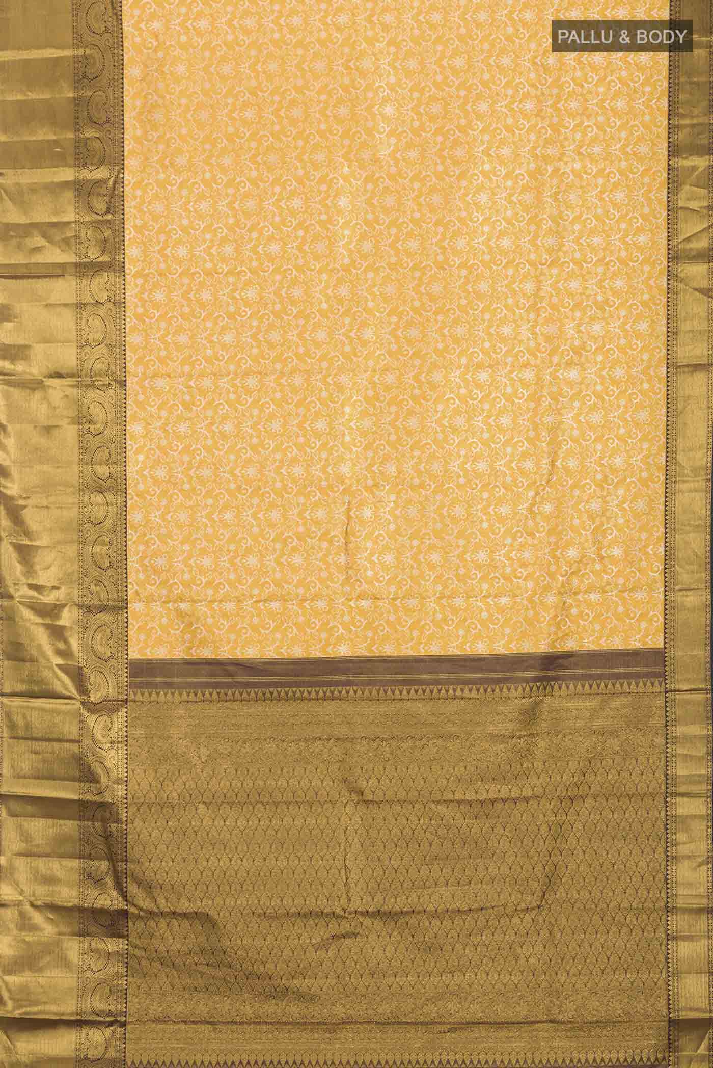Pure Silk Pure Zari Yellow Kanchipuram Saree - Image 6