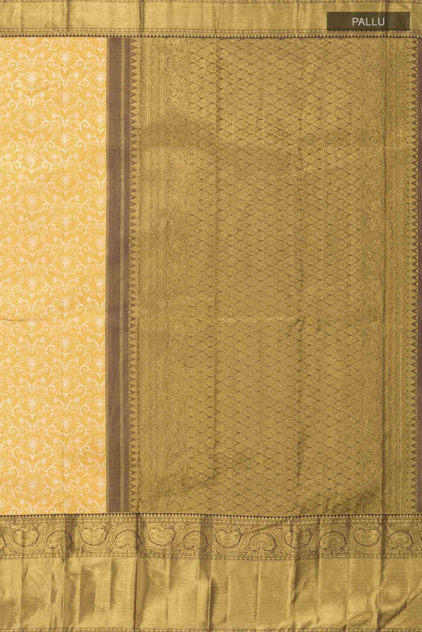 Pure Silk Pure Zari Yellow Kanchipuram Saree - Image 7