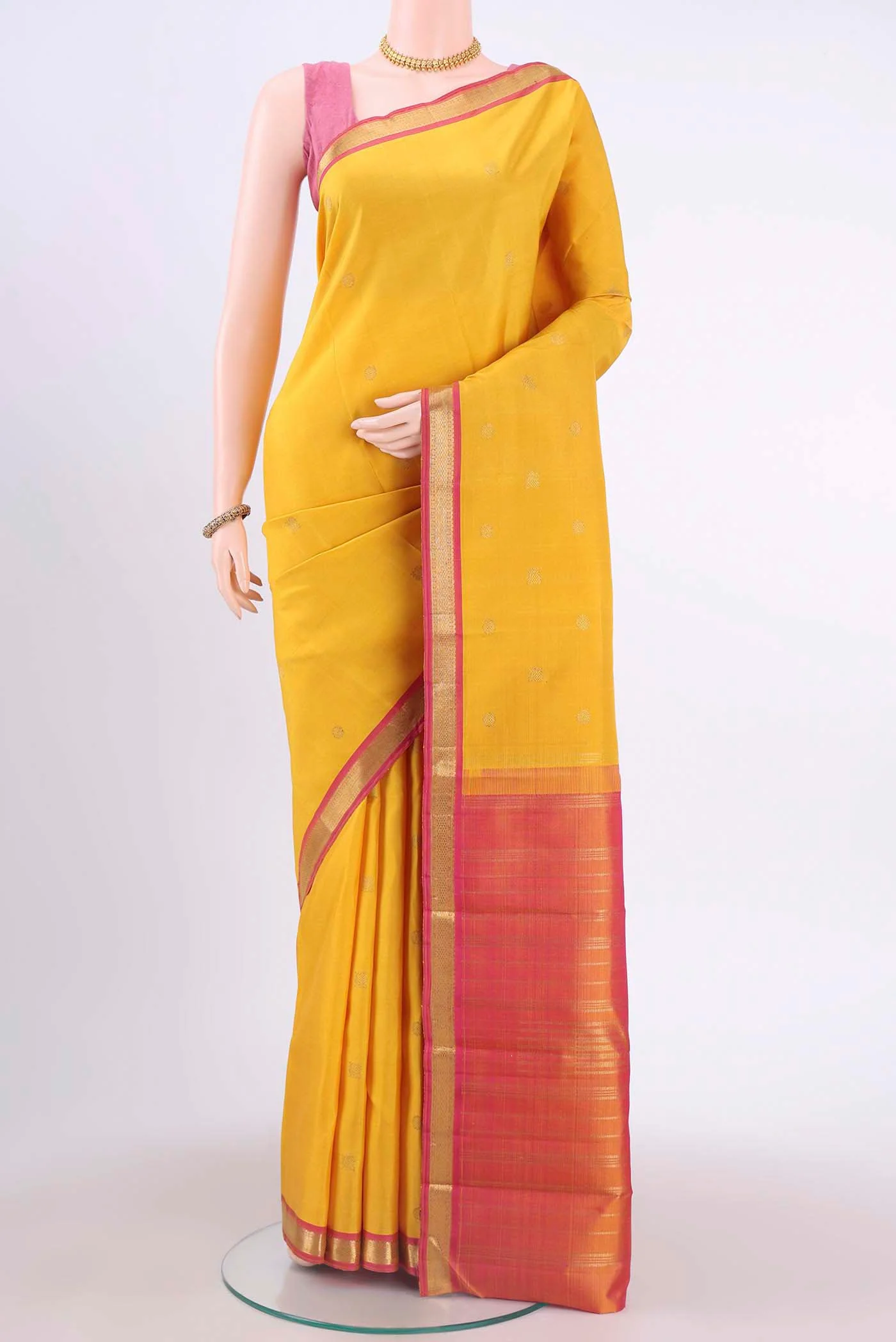 Pure Silk Pure Zari Yellow Kanchipuram Saree