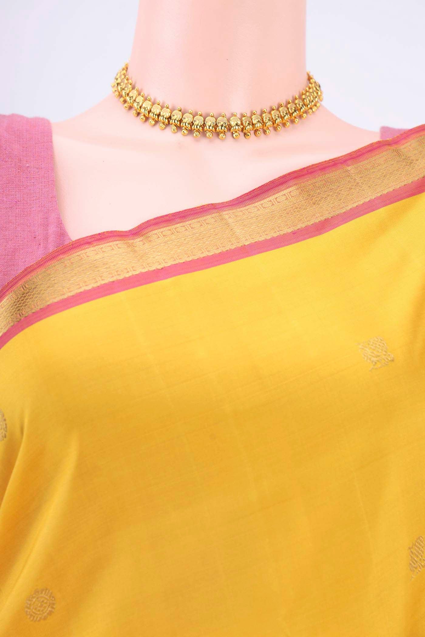 Pure Silk Pure Zari Yellow Kanchipuram Saree - Image 2