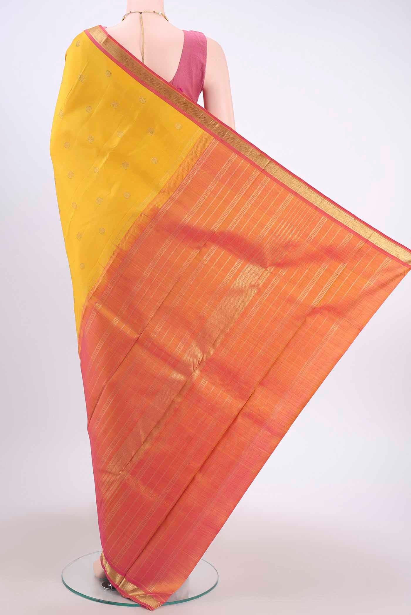 Pure Silk Pure Zari Yellow Kanchipuram Saree - Image 3