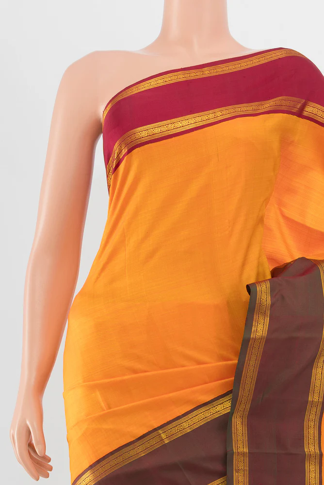 Pure Silk Pure Zari Yellow Kanchipuram Saree - Image 2