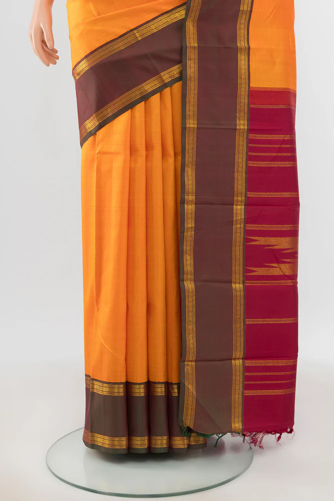 Pure Silk Pure Zari Yellow Kanchipuram Saree - Image 3