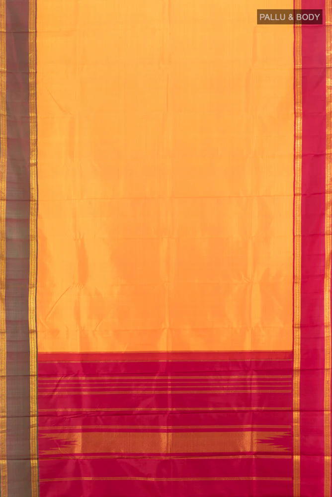 Pure Silk Pure Zari Yellow Kanchipuram Saree - Image 5