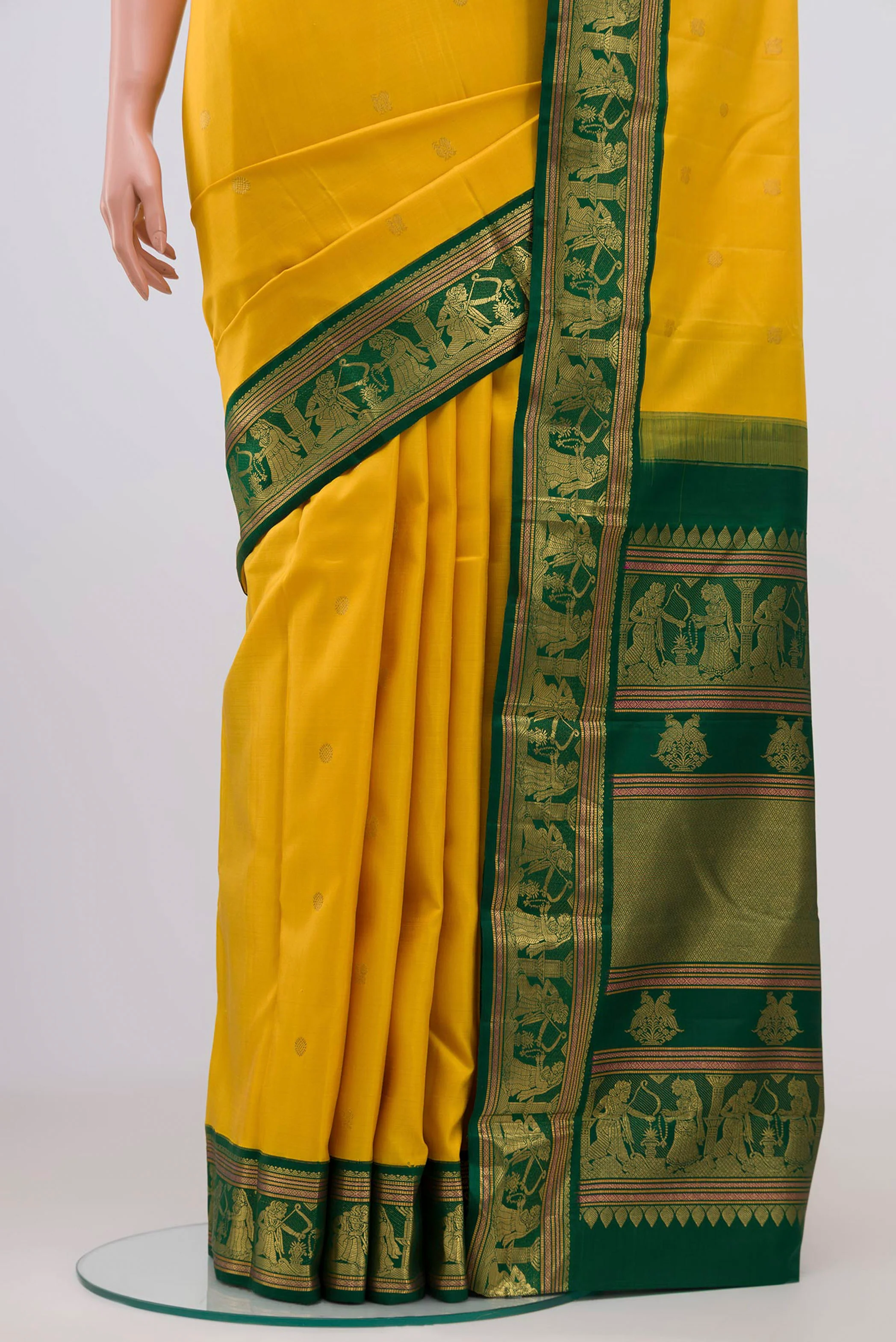 Pure Silk Pure Zari Yellow Kanjivaram Saree - Image 3