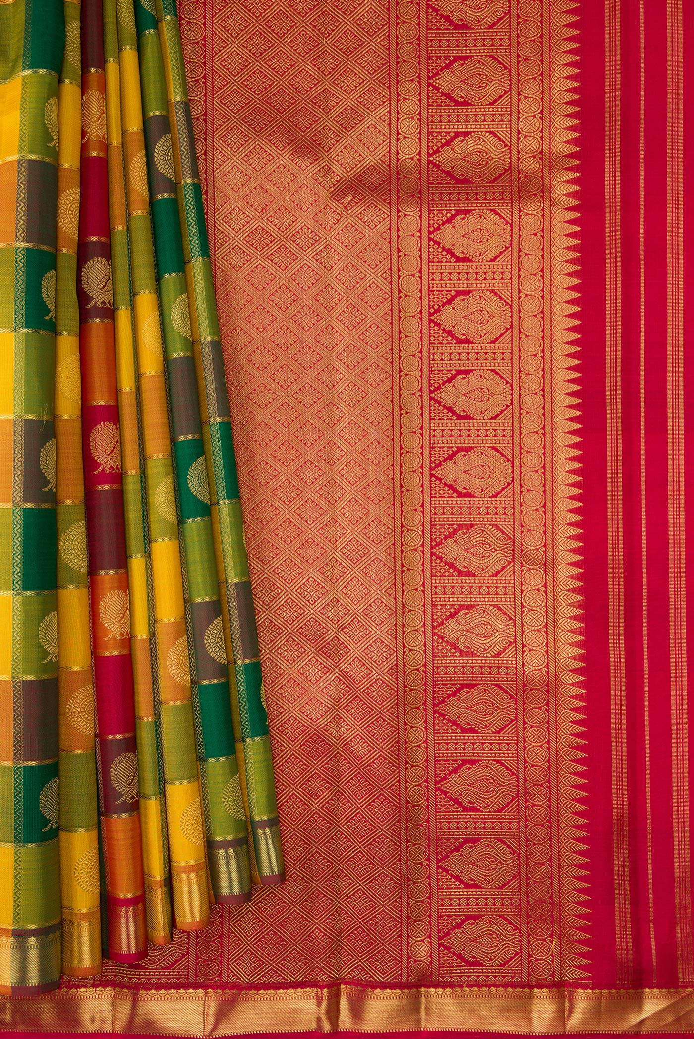 Pure Silk Pure Zari Multi Color Kanjivaram Saree - Image 4