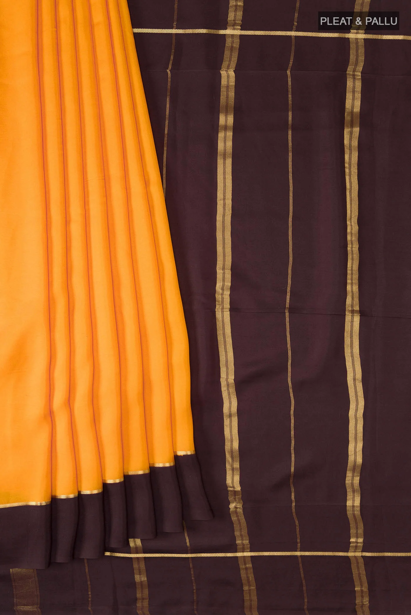 Pure Silk Pure Zari Yellow Mysore Crepe Saree - Image 4
