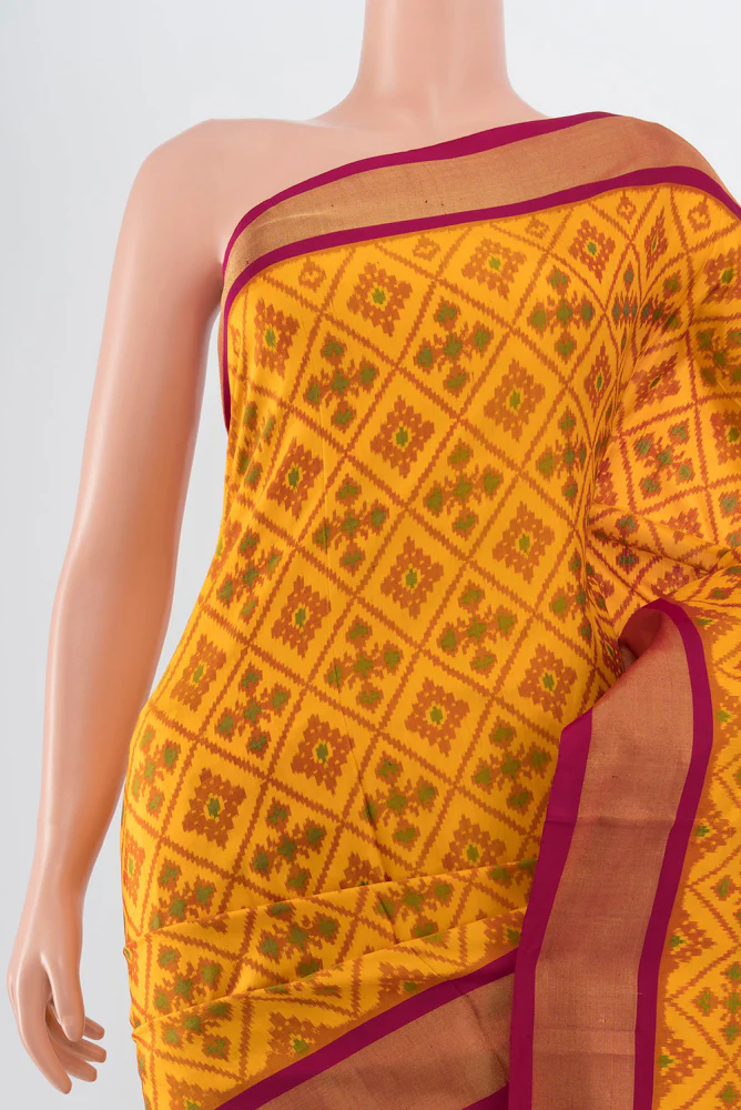 Yellow Pochampally Silk Saree - Image 2