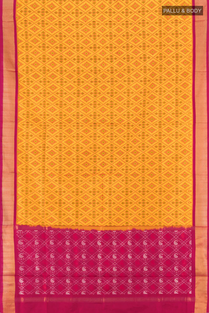 Yellow Pochampally Silk Saree - Image 5