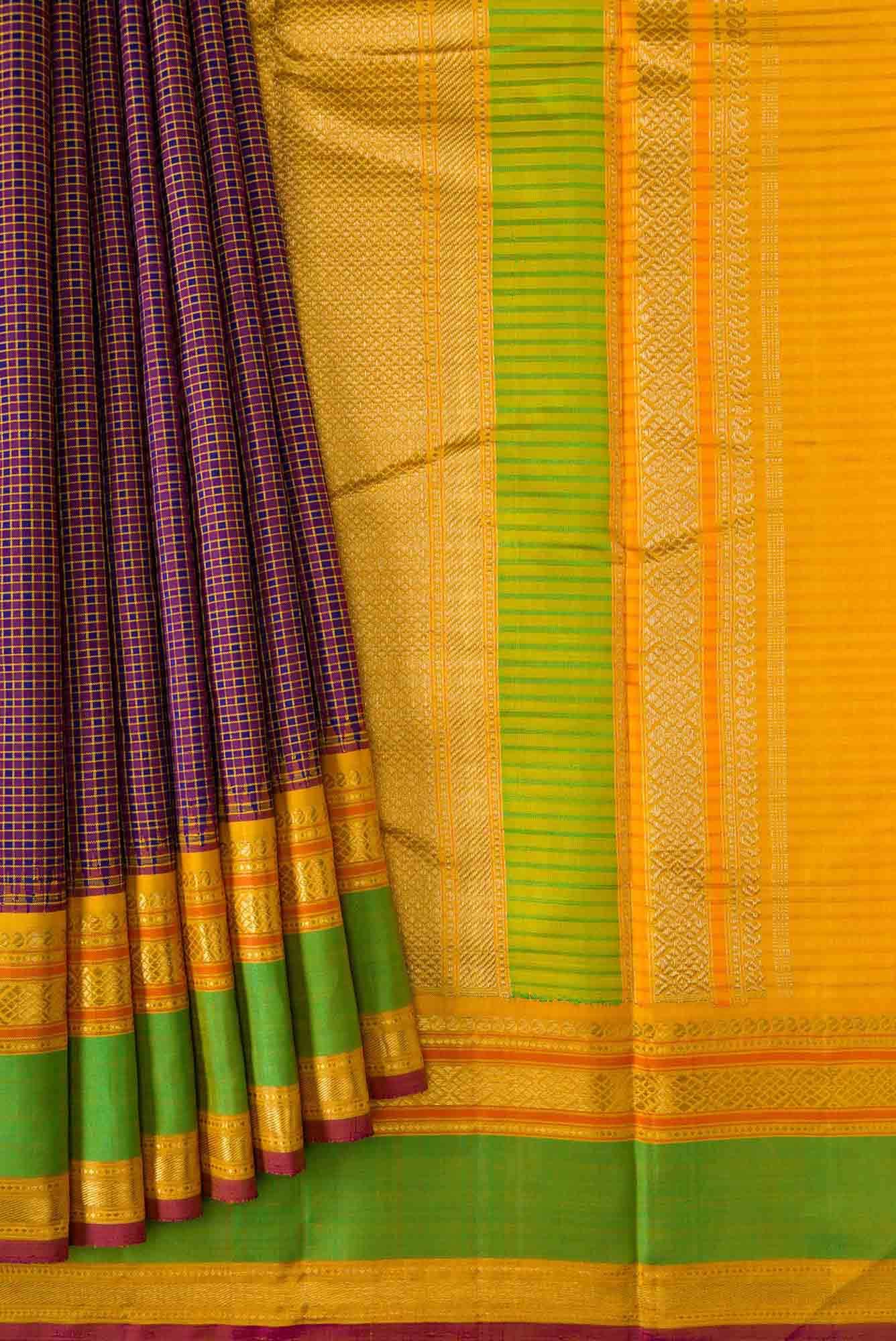 Pure Silk Pure Zari Purple and Royal Blue Dual Tone Kanchipuram Saree - Image 2