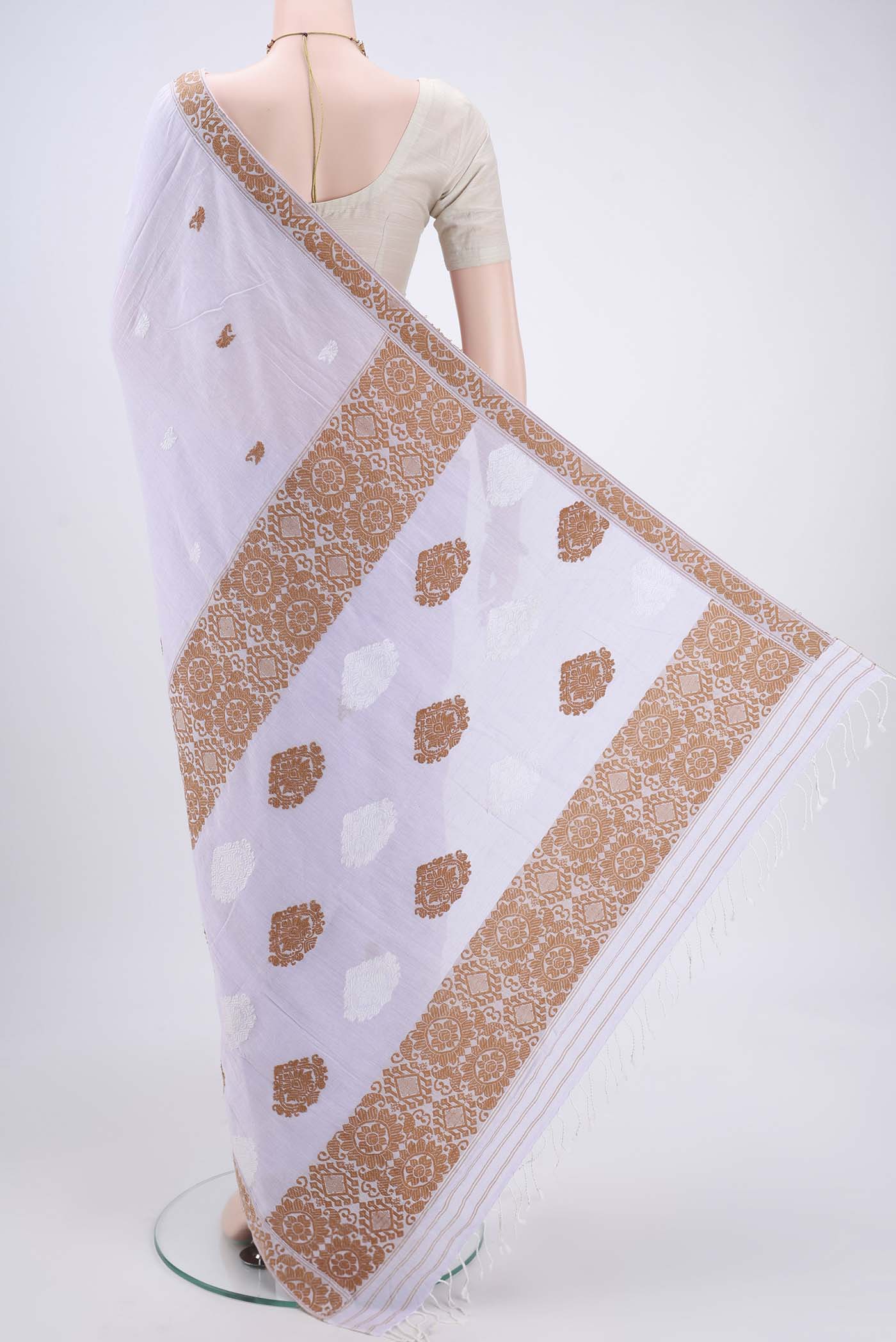 Lilac Assam Cotton Saree - Image 3