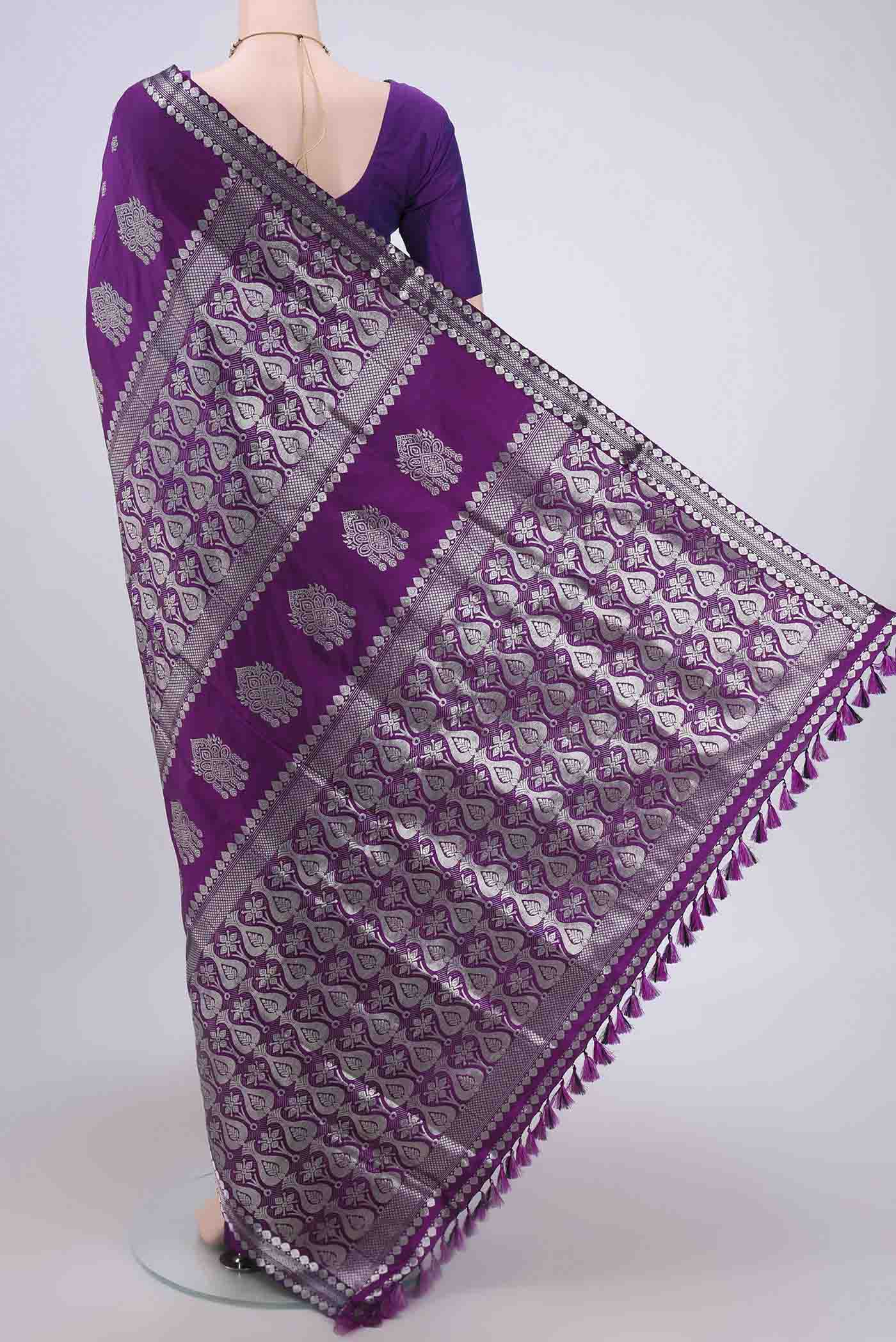 Purple Assam Silk Saree - Image 3
