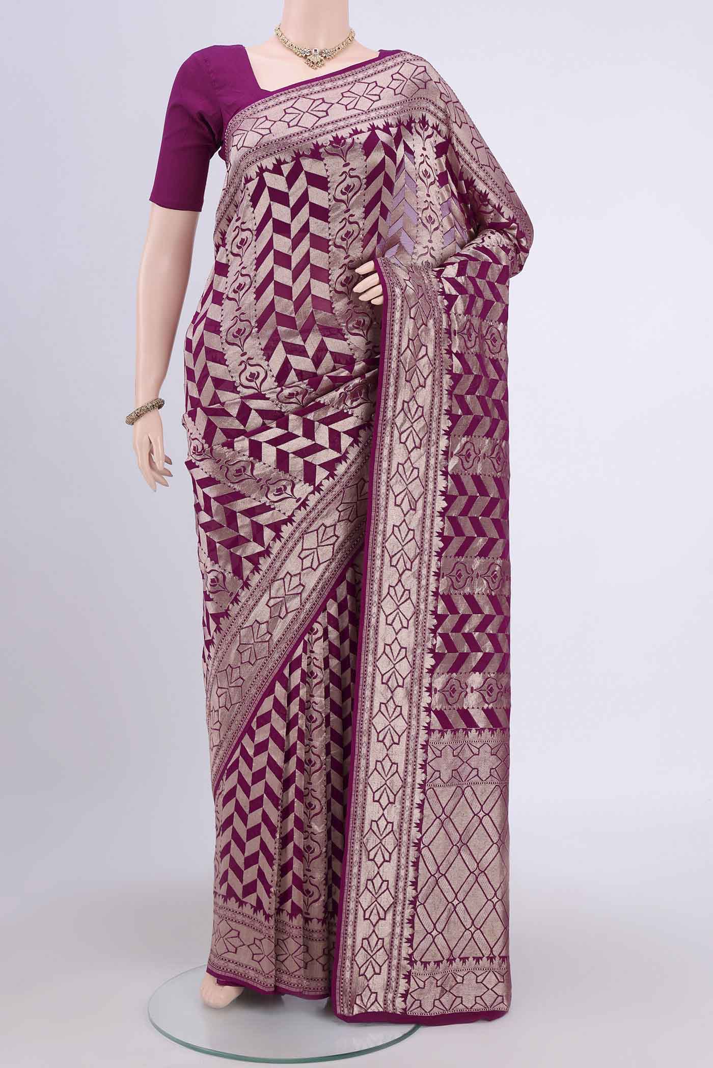 Purple Banarasi Georgette Saree - Image 2
