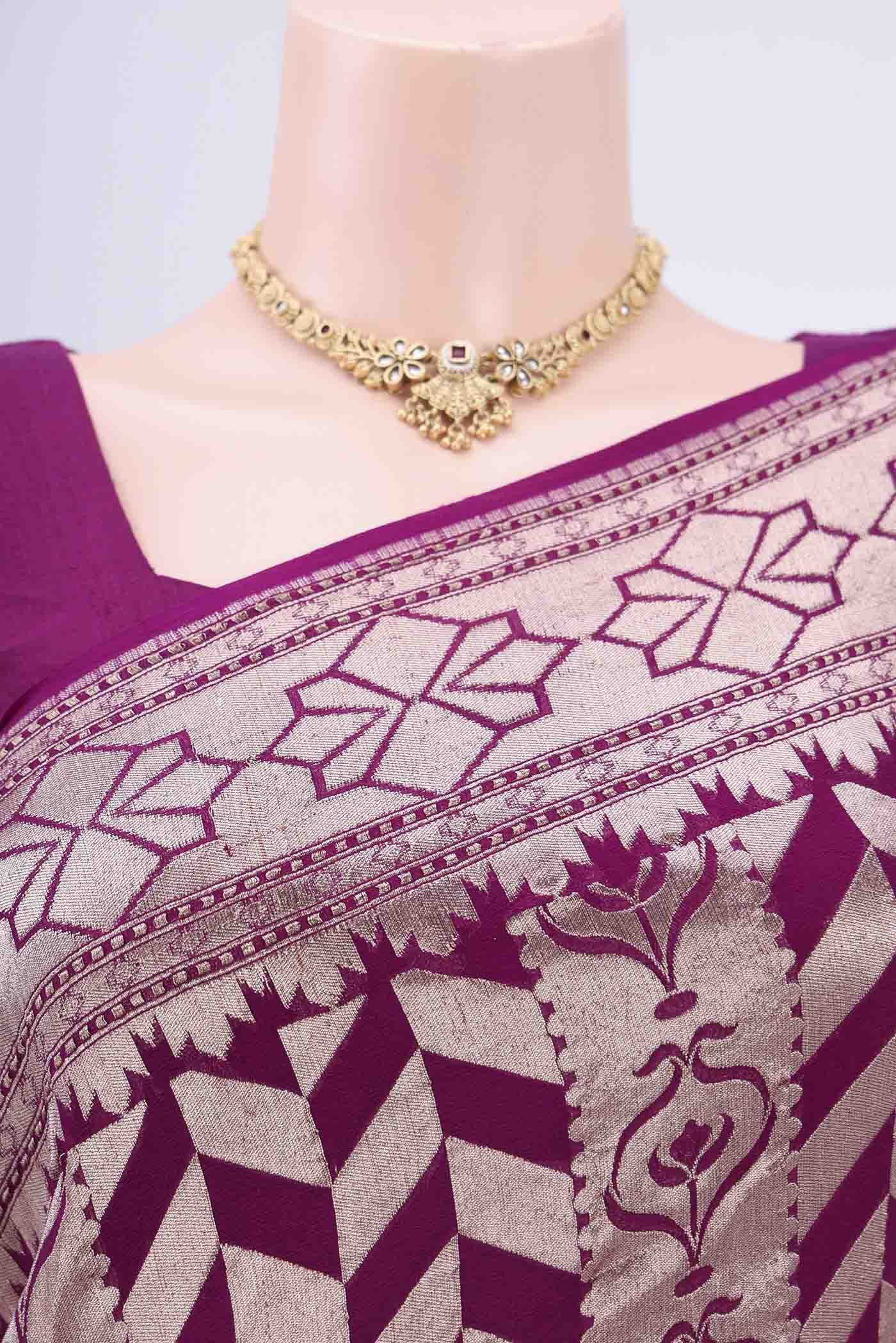 Purple Banarasi Georgette Saree - Image 3