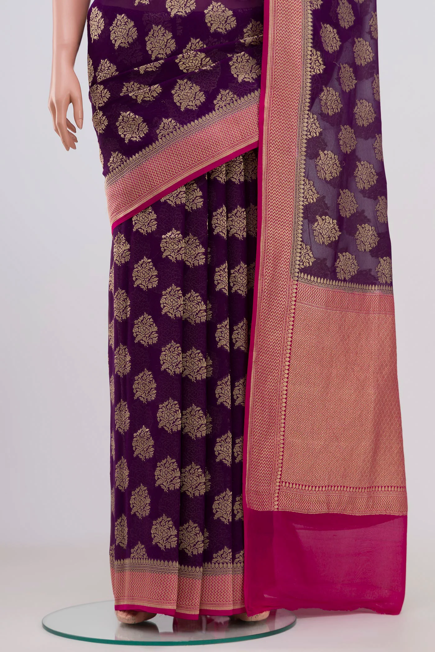 Violet Banarasi Georgette Saree - Image 3