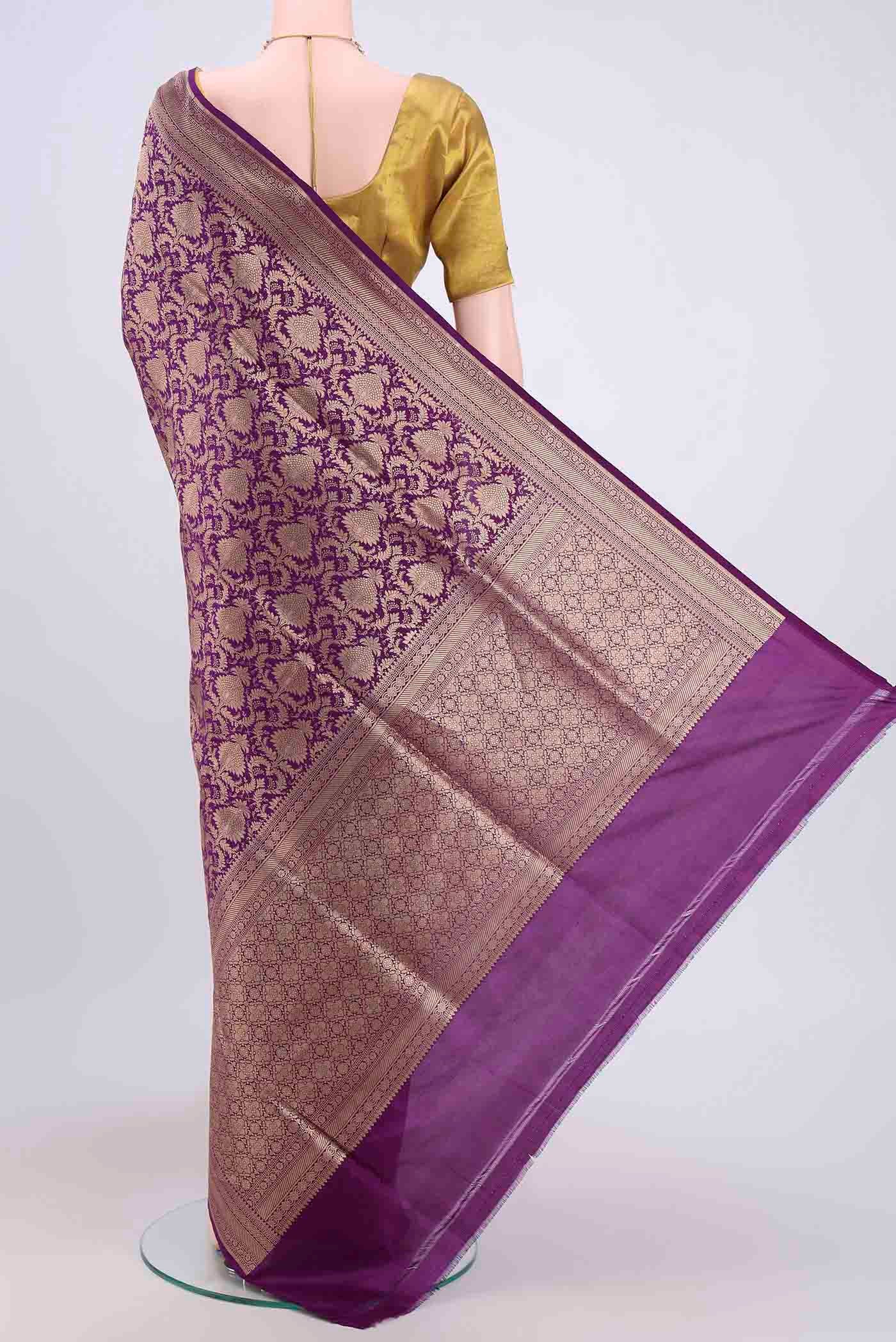 Purple Banarasi Jamavar Saree - Image 3