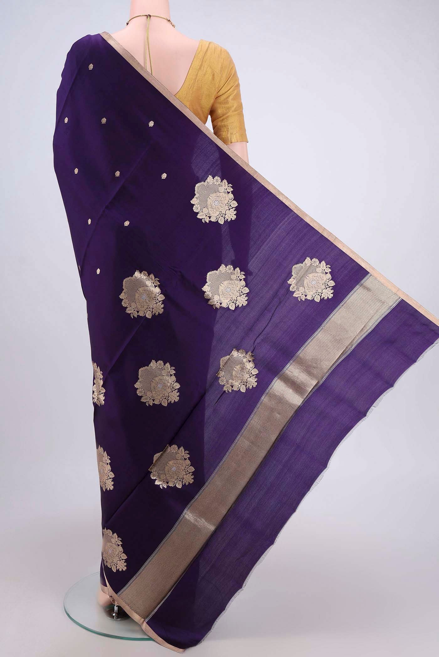 Navy Blue Banarasi Silk Saree - Image 3