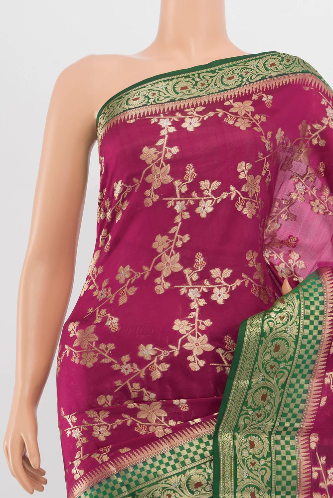 Magenta Banarasi Raw Silk Saree - Image 2