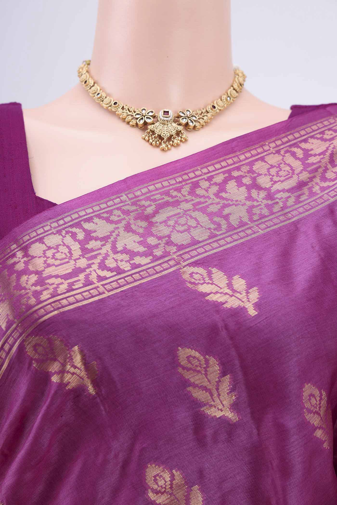 Purple Banarasi Tussar Silk Saree - Image 2