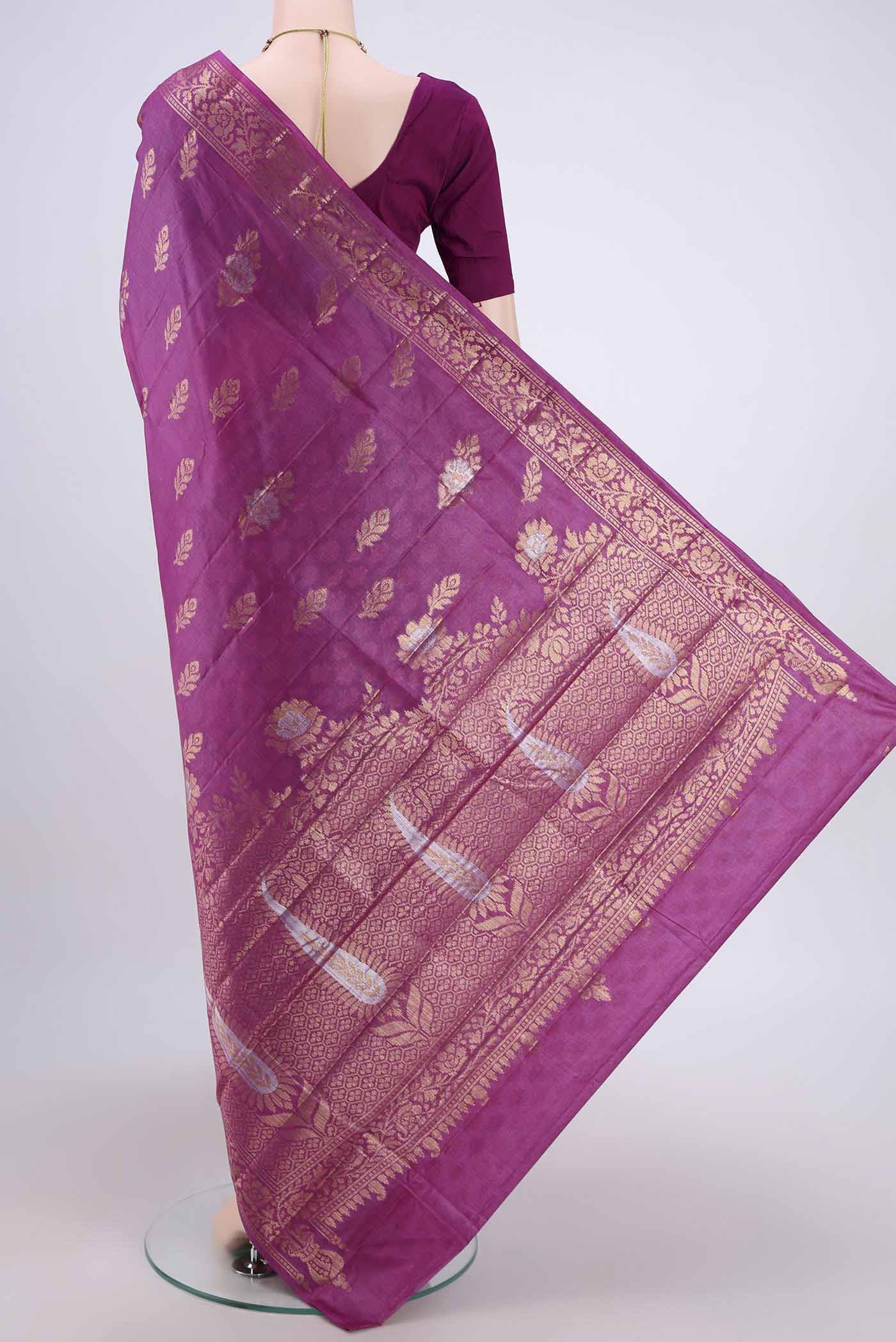 Purple Banarasi Tussar Silk Saree - Image 3