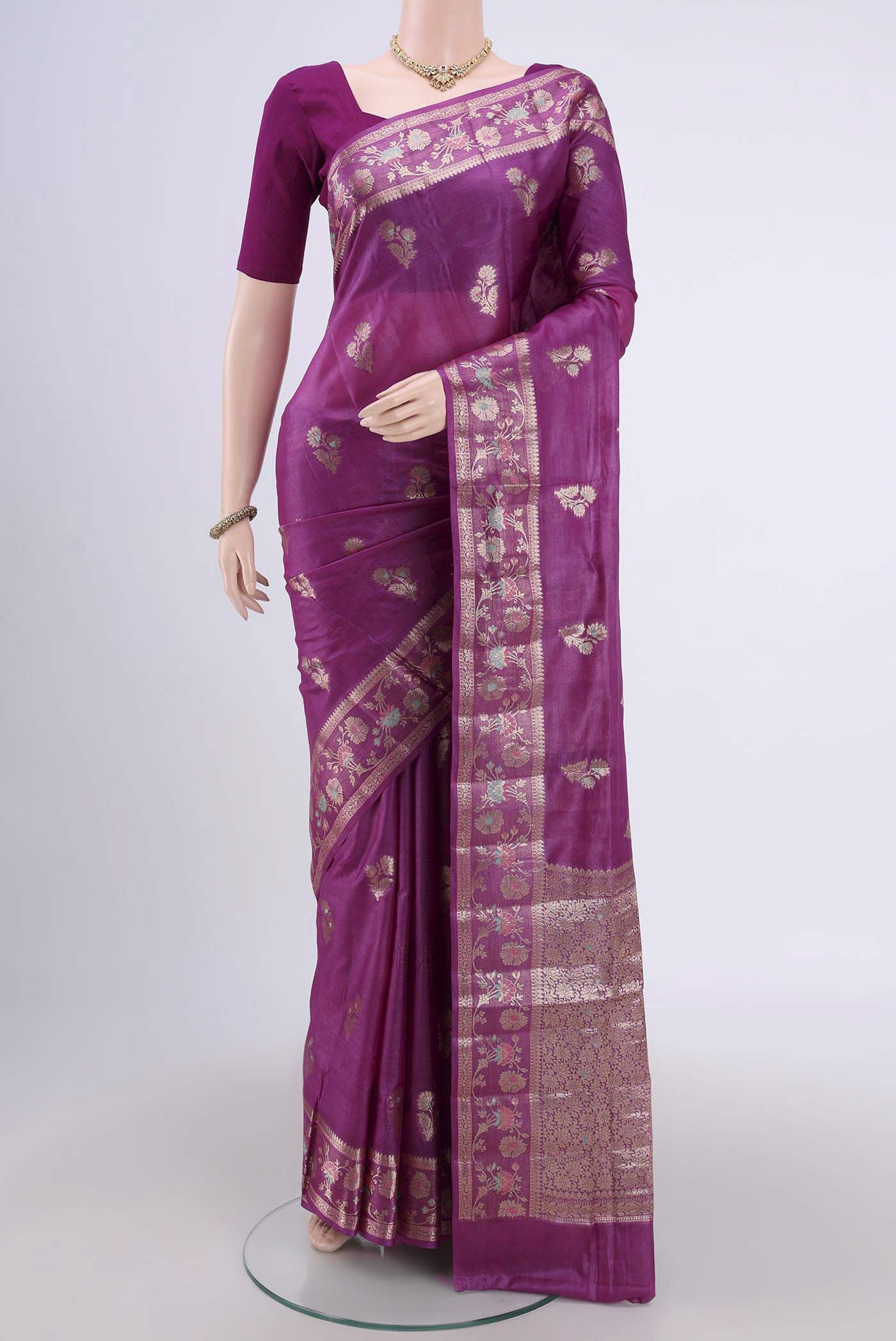 Light Magenta Banarasi Tussar Silk Saree